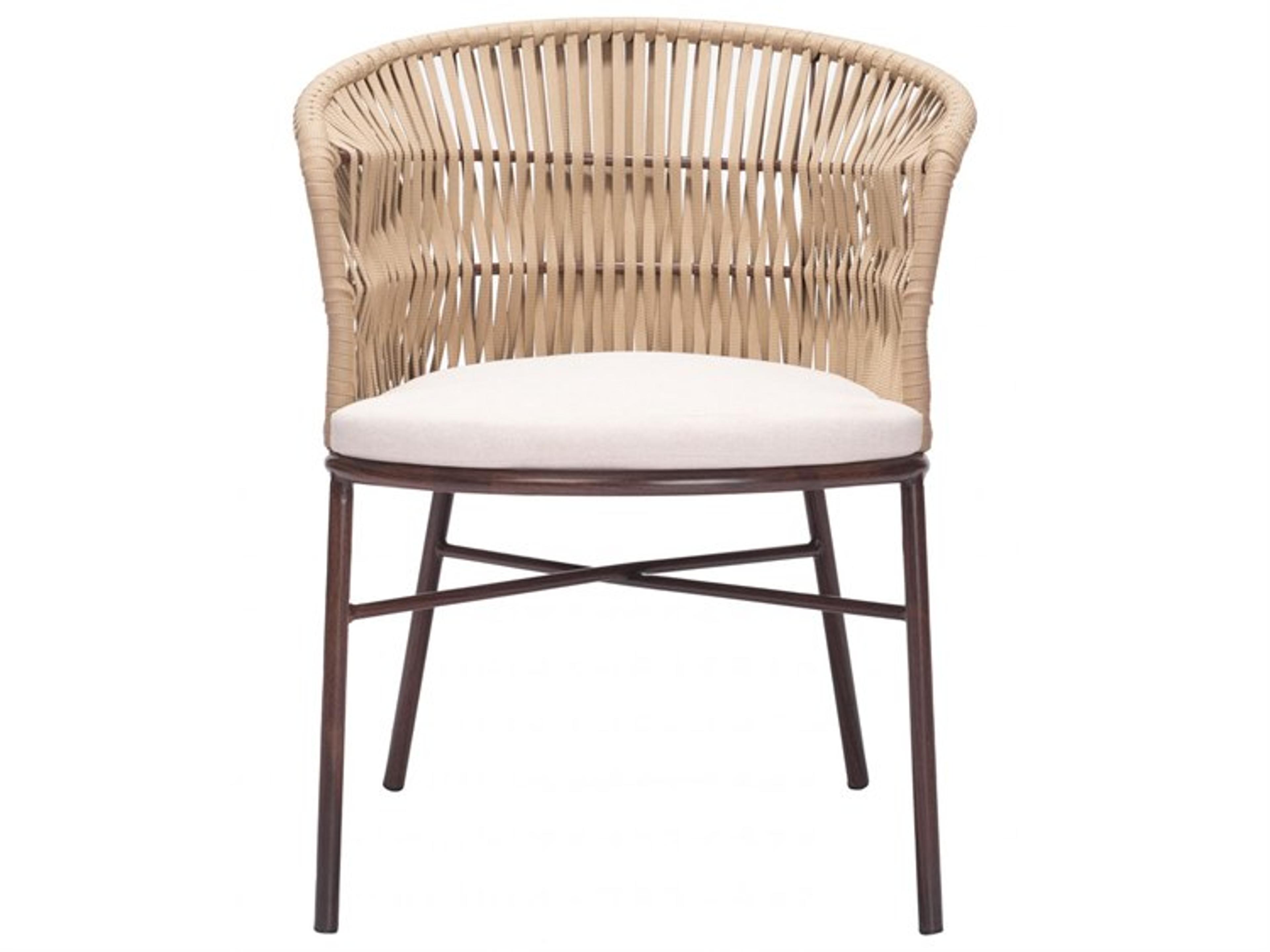 Zuo Outdoor Freycinet Natural Steel Cushion Side Dining Chair Set of 2