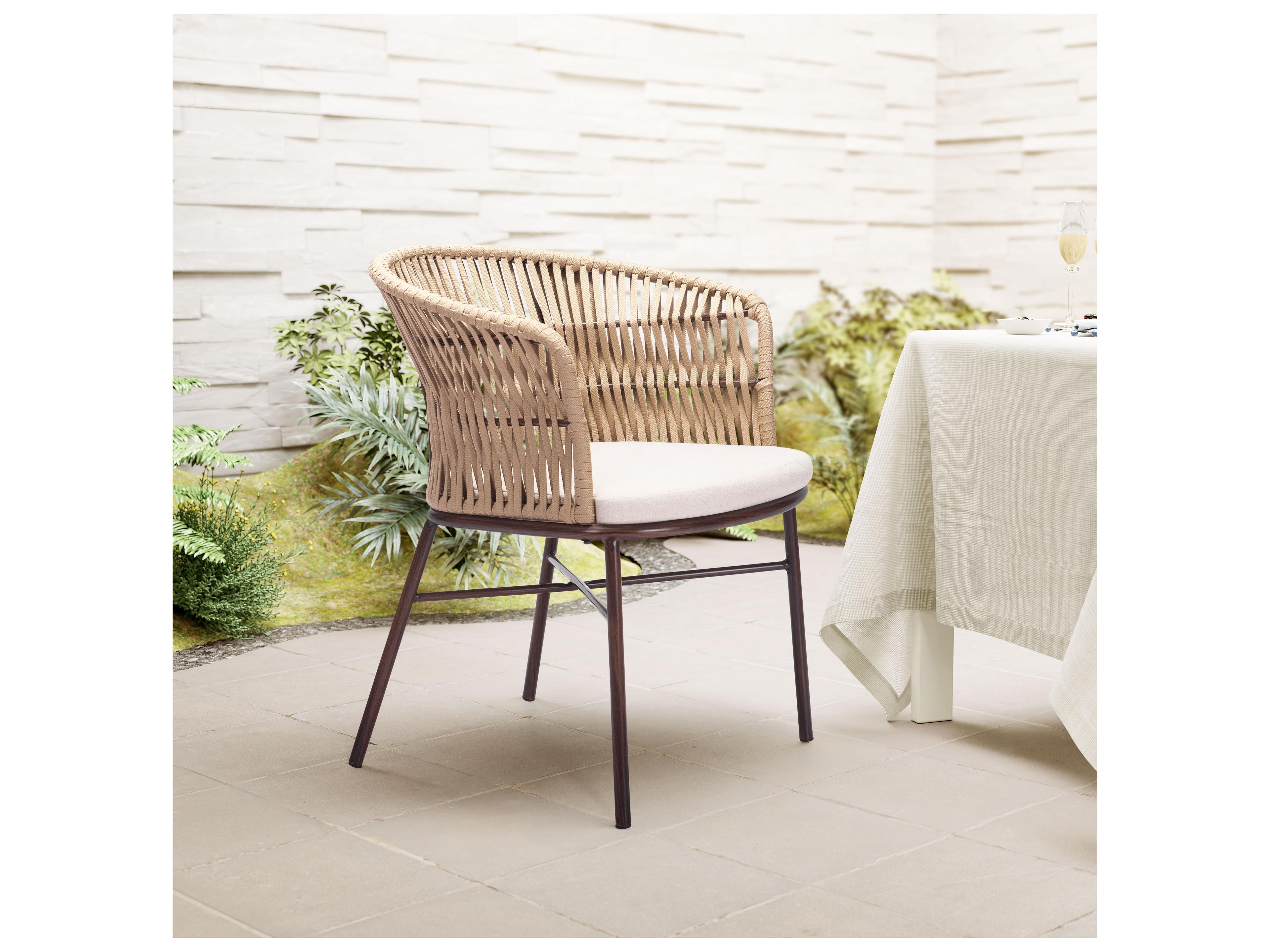 Zuo Outdoor Freycinet Natural Steel Cushion Side Dining Chair Set of 2