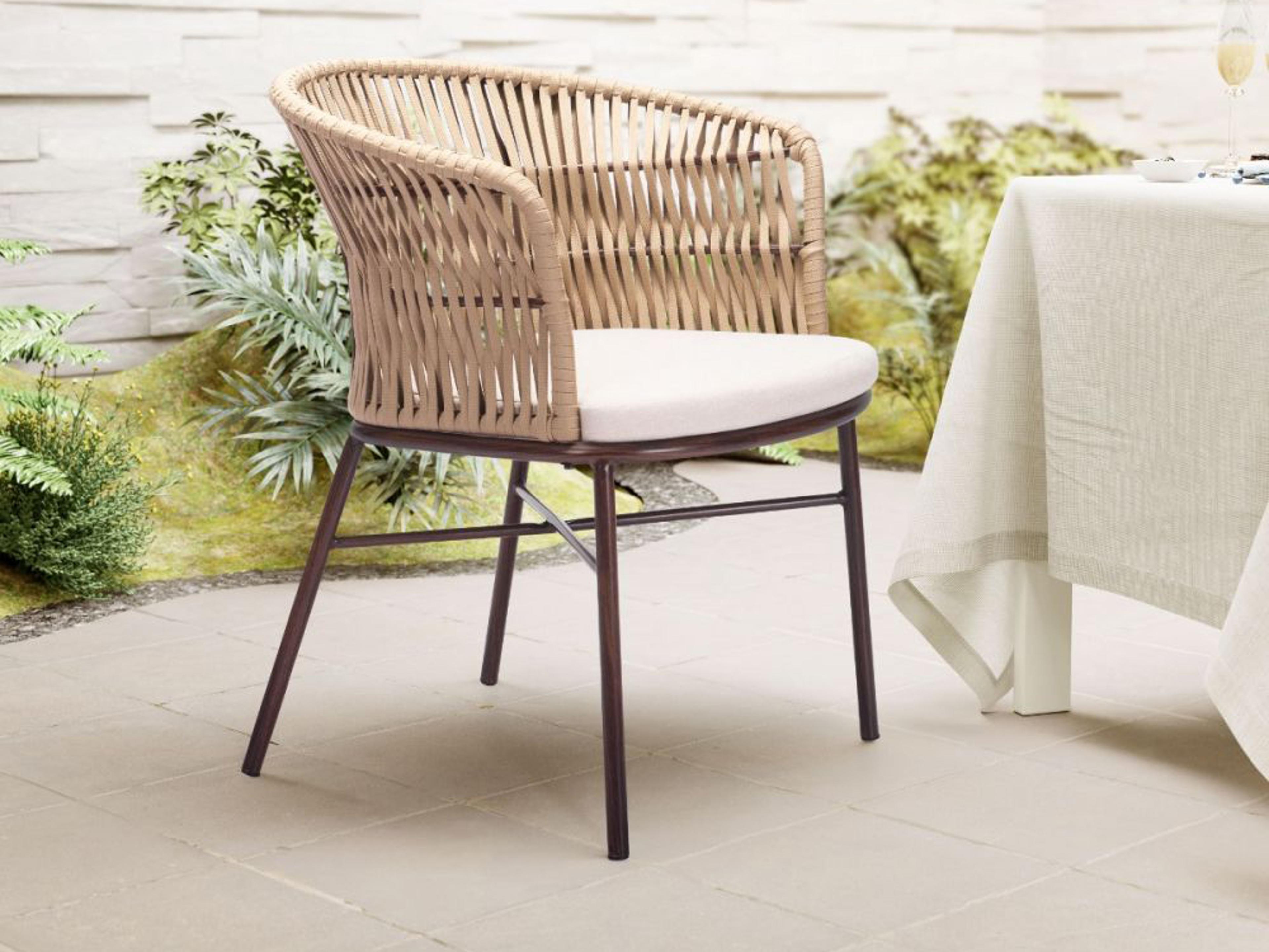 Zuo Outdoor Freycinet Natural Steel Cushion Side Dining Chair Set of 2