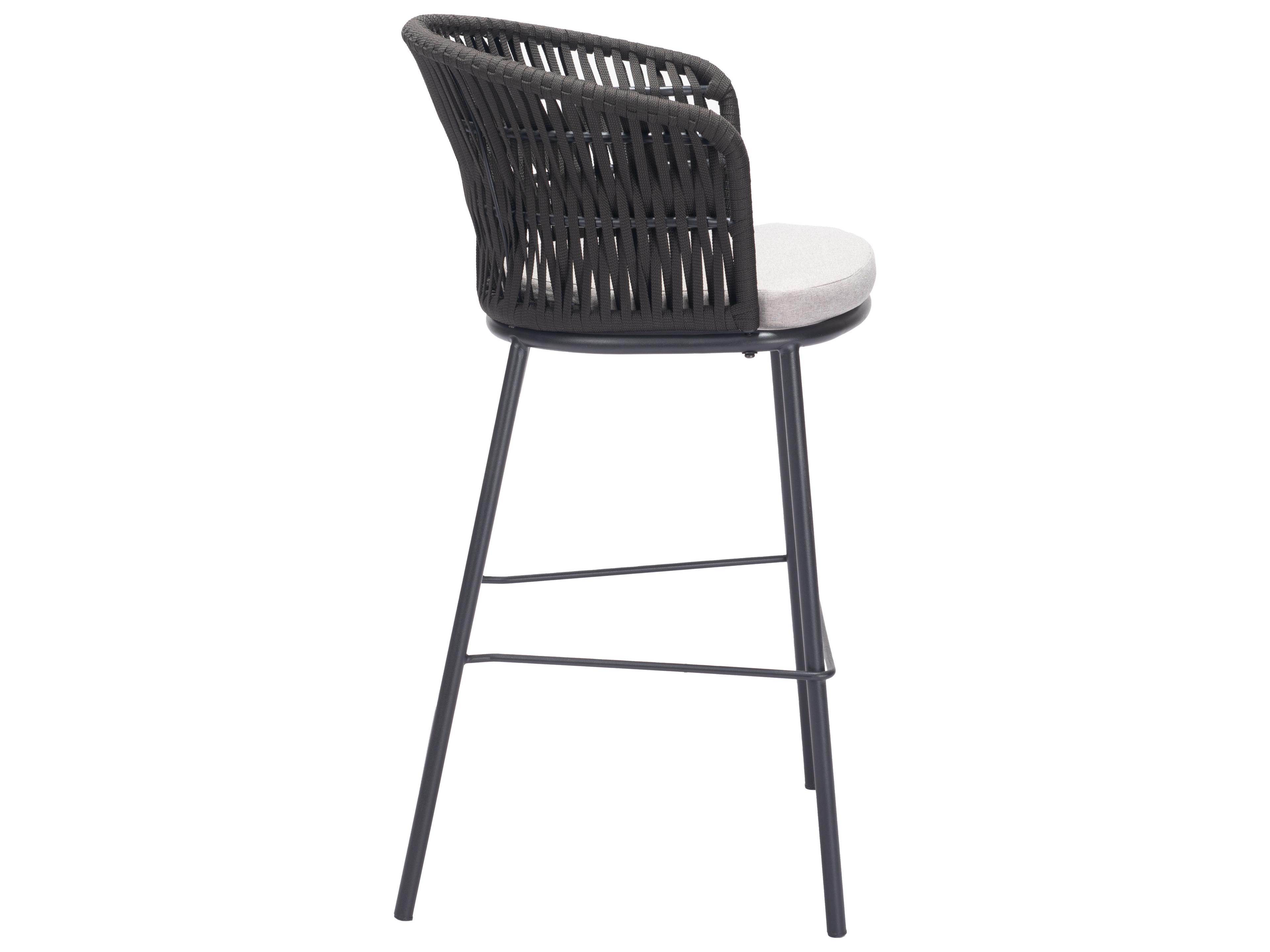 Zuo Outdoor Bar Black Steel Cushion Side Stationary Patio Stool Set of 2
