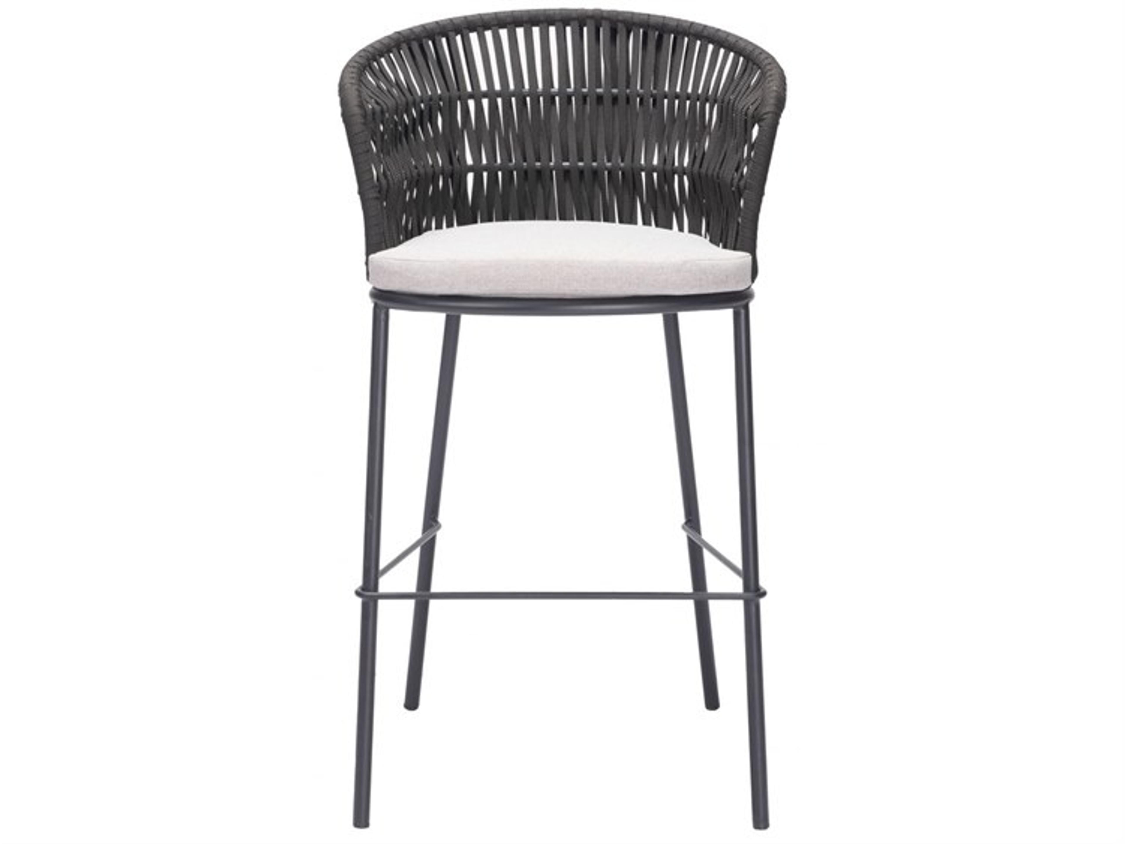 Zuo Outdoor Bar Black Steel Cushion Side Stationary Patio Stool Set of 2