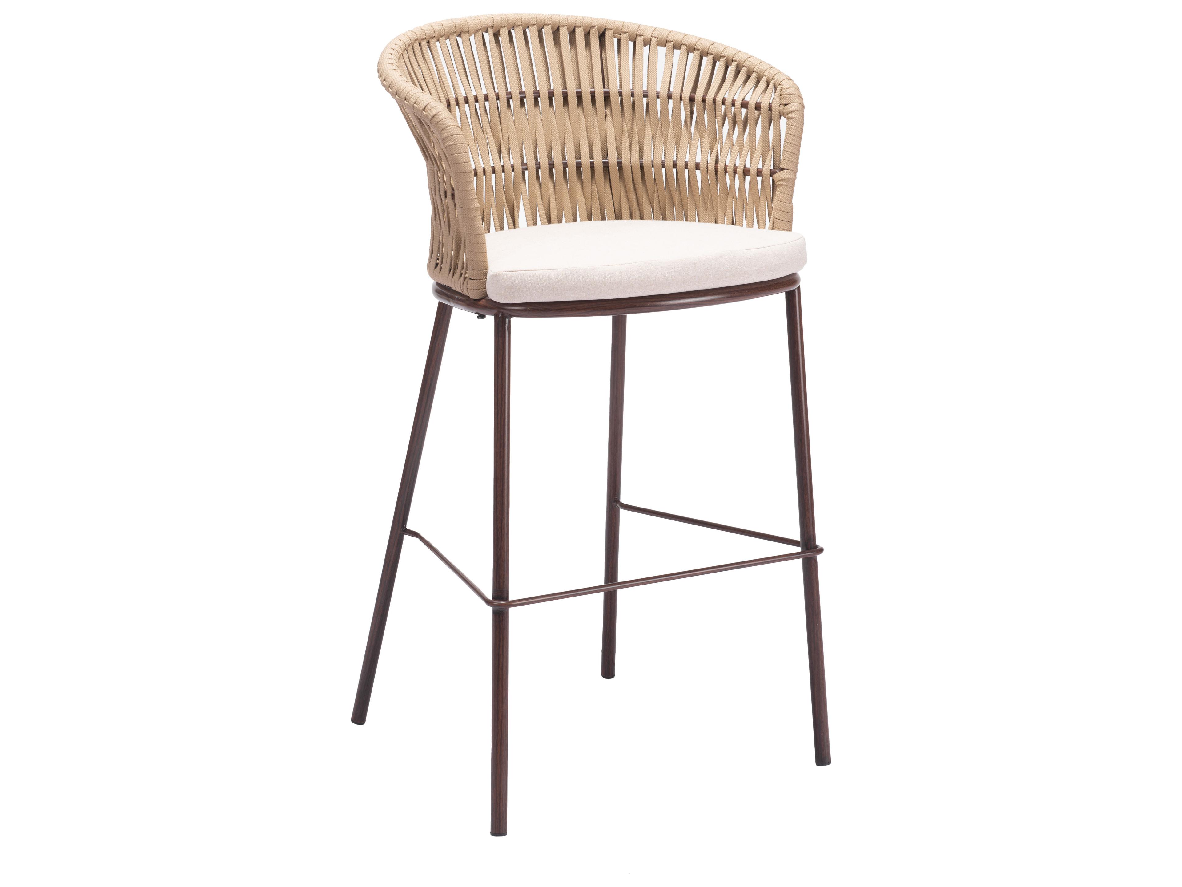 Bar Natural Steel Cushion Side Stationary Stool Set of 2