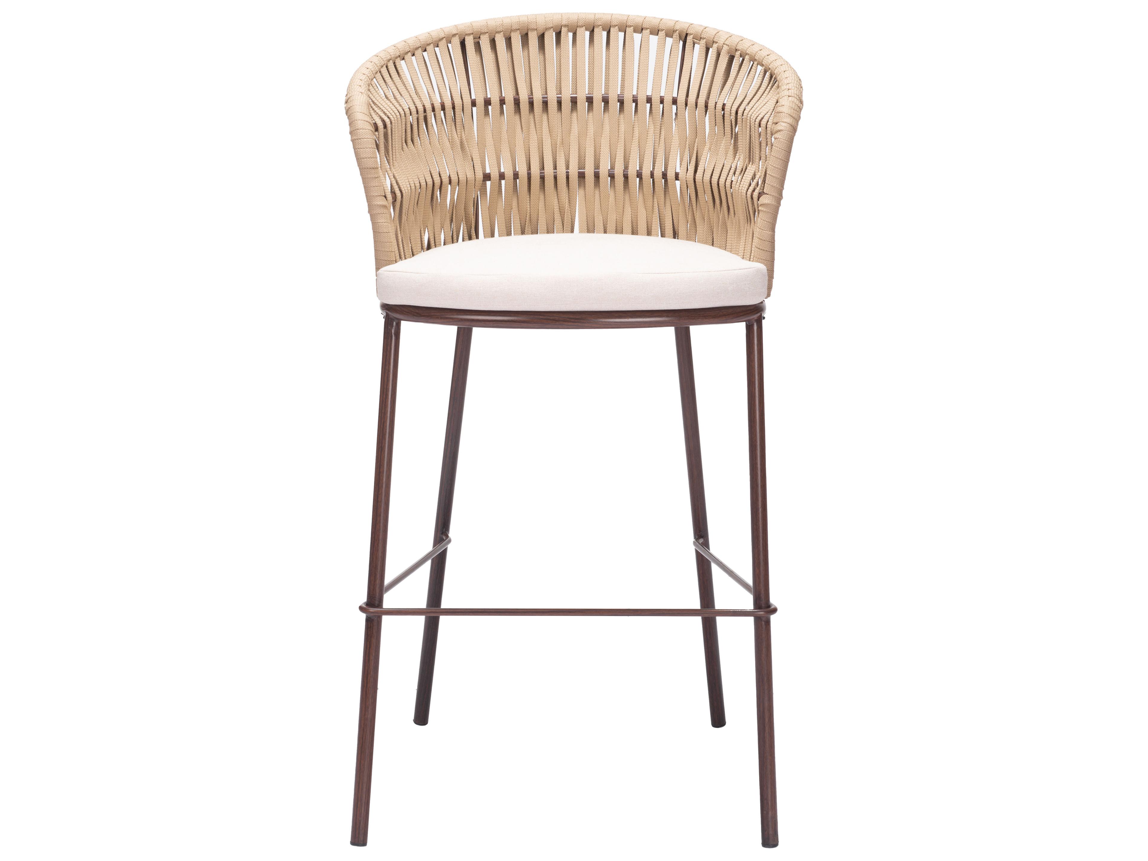 Zuo Outdoor Bar Natural Steel Cushion Side Stationary Stool Set of 2