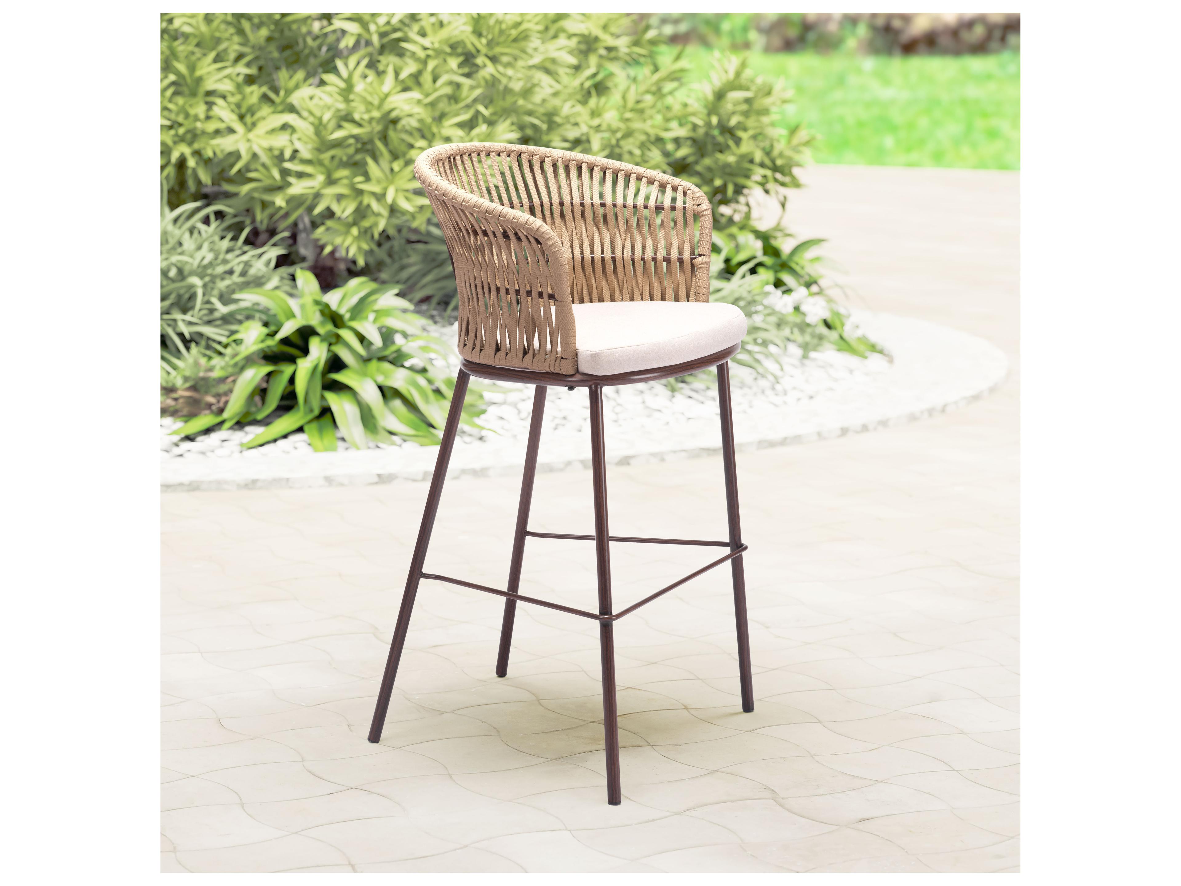 Zuo Outdoor Bar Natural Steel Cushion Side Stationary Stool Set of 2