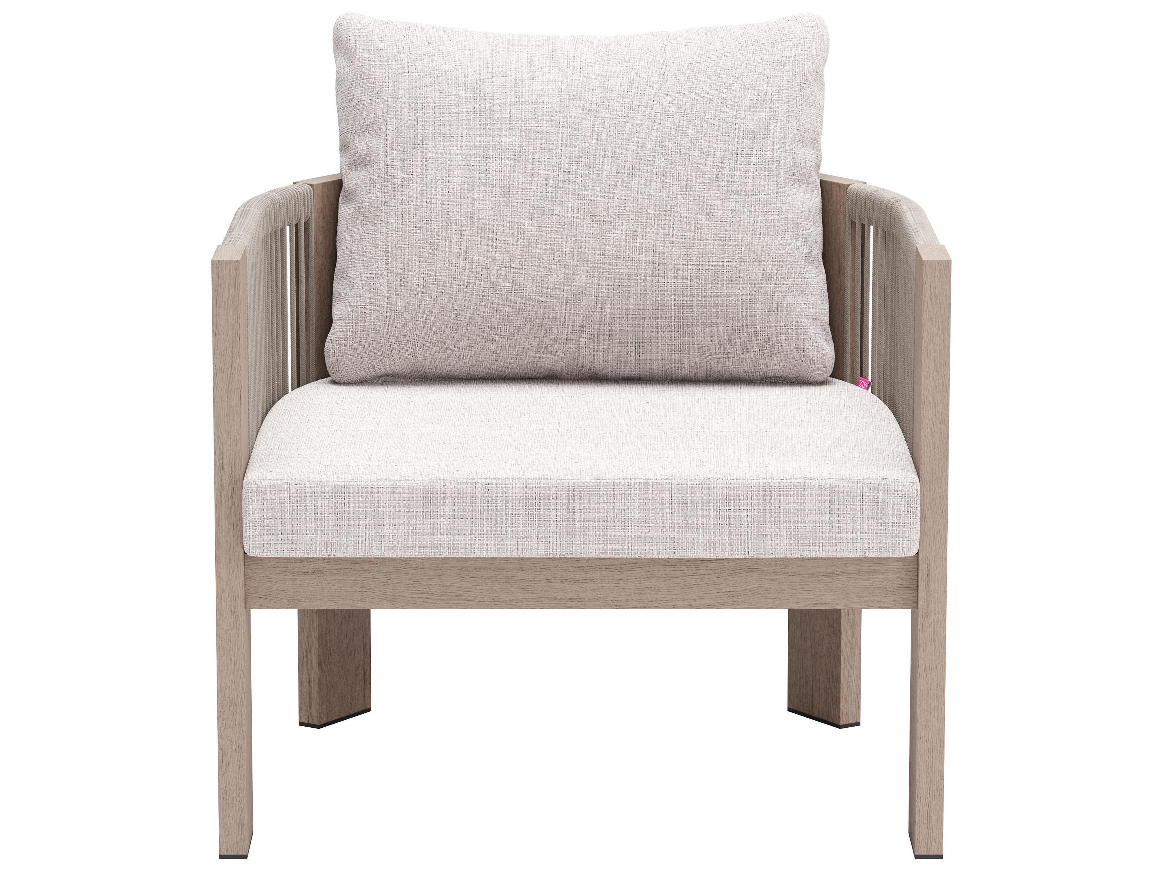 Zuo Outdoor Rebel Beige Faux Wood Cushion Lounge Chair