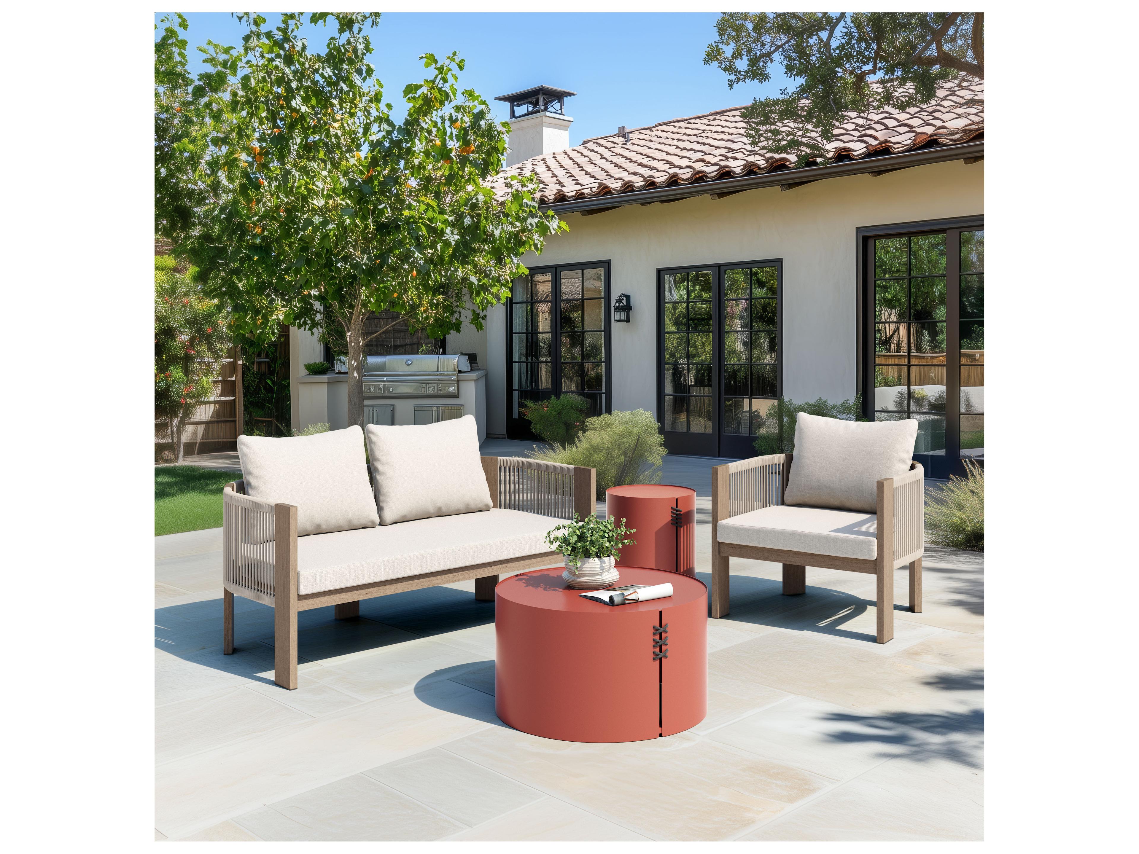 Zuo Outdoor Bayu Brown Faux Wood Round Coffee Table