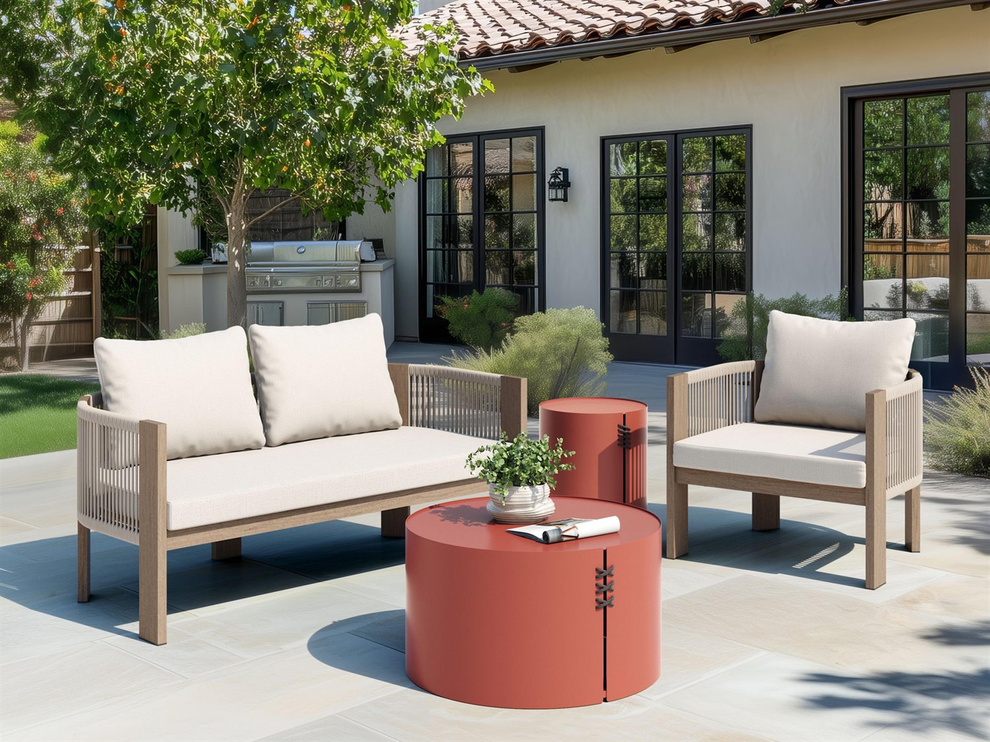 Zuo Outdoor Bayu Brown Faux Wood Round Coffee Table