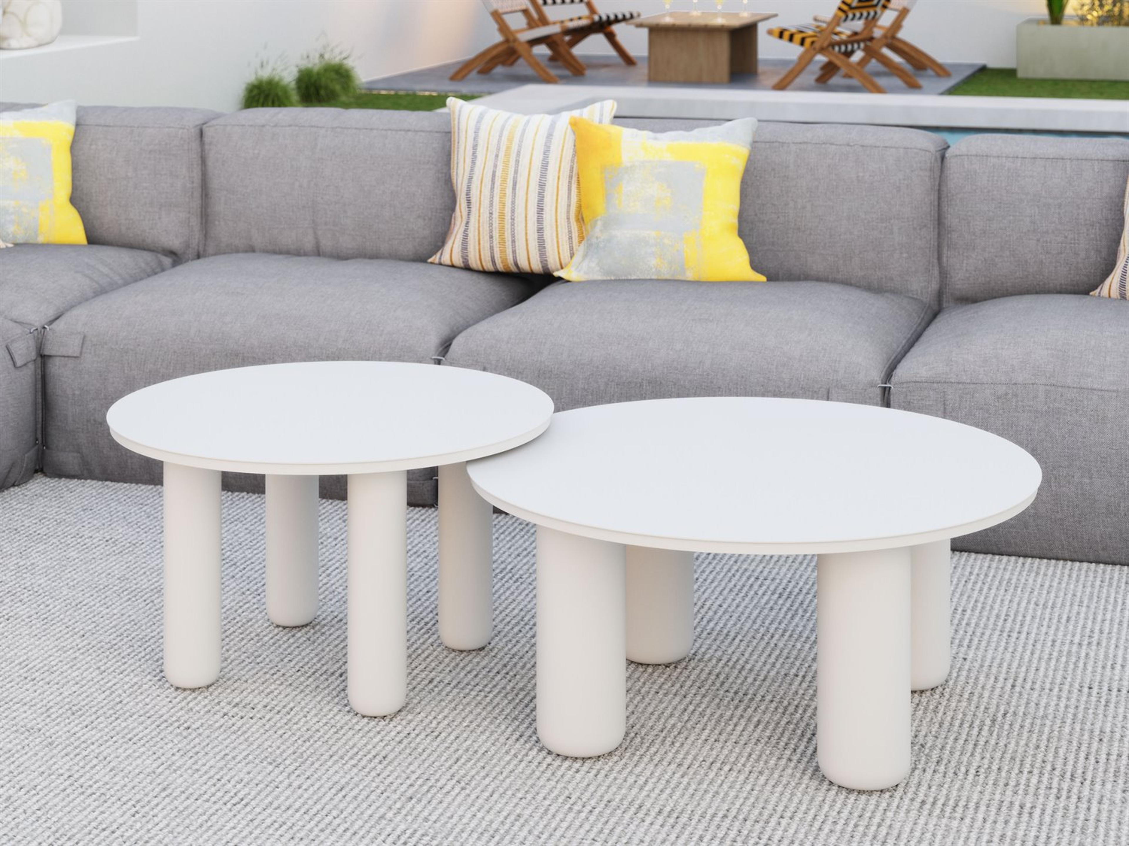 Zuo Outdoor Ola White Aluminum Round Coffee Table, Set of 2