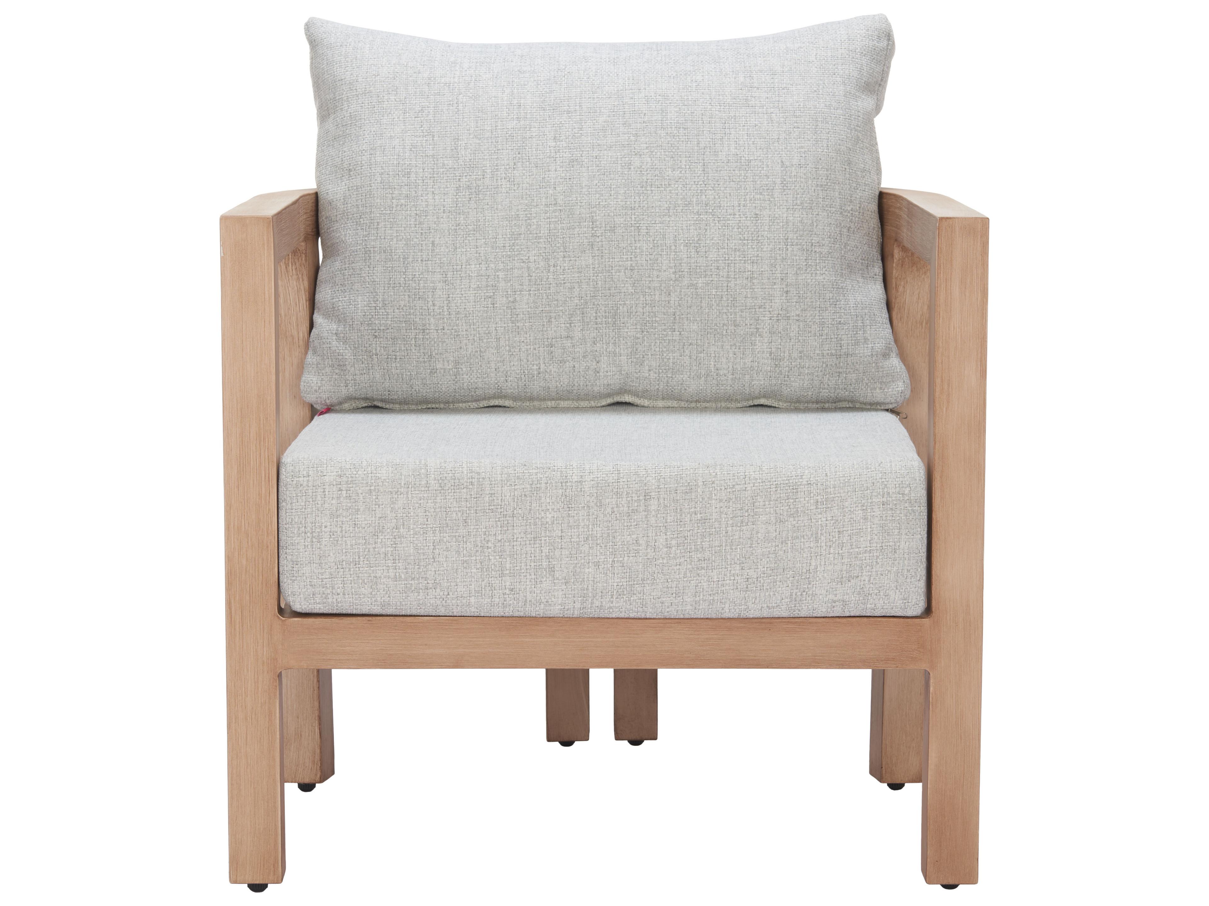 Zuo Outdoor Leto Gray Faux Wood Cushion Lounge Chair