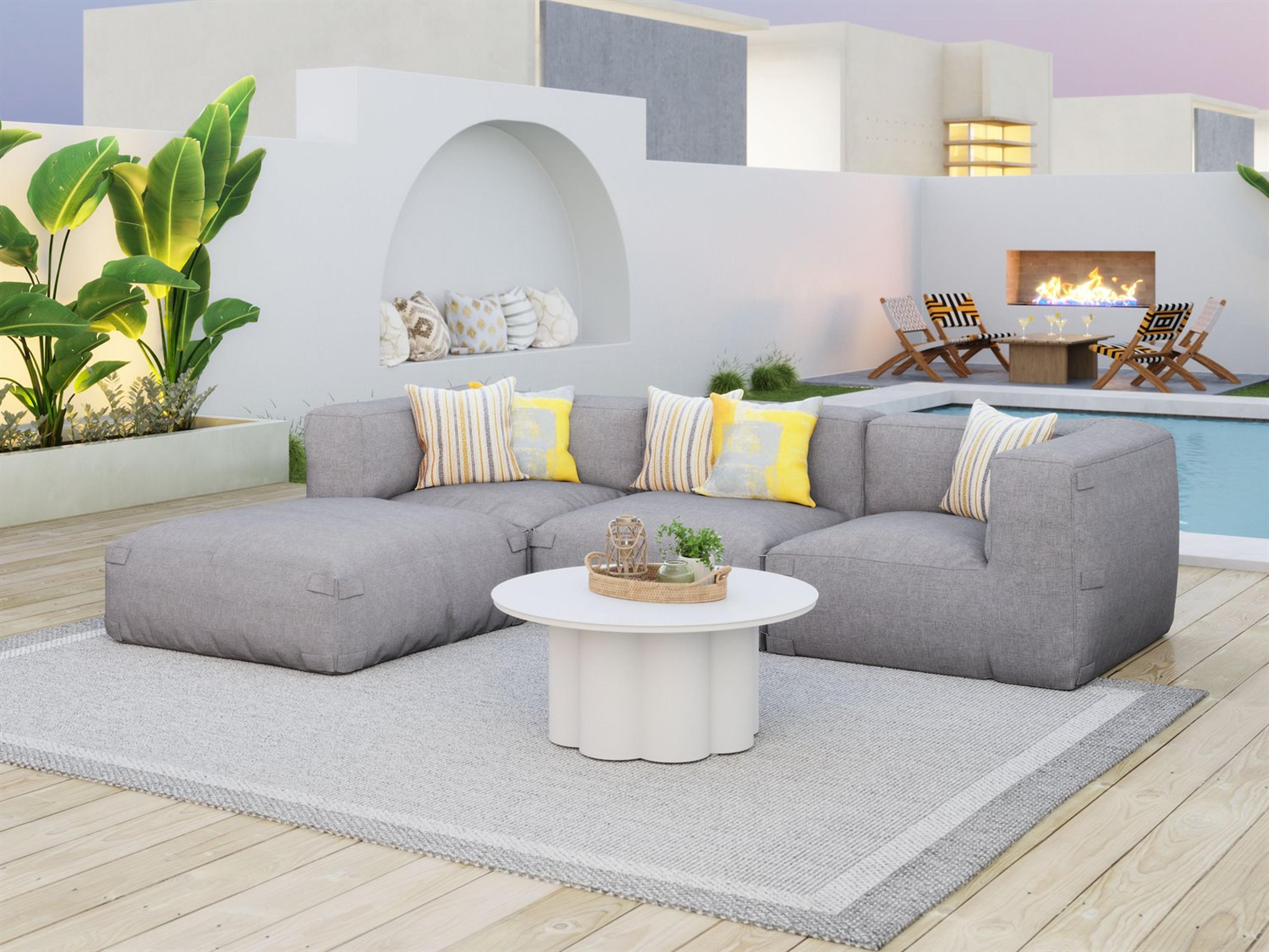 Zuo Outdoor Luanda Gray Fabric Cushion Ottoman