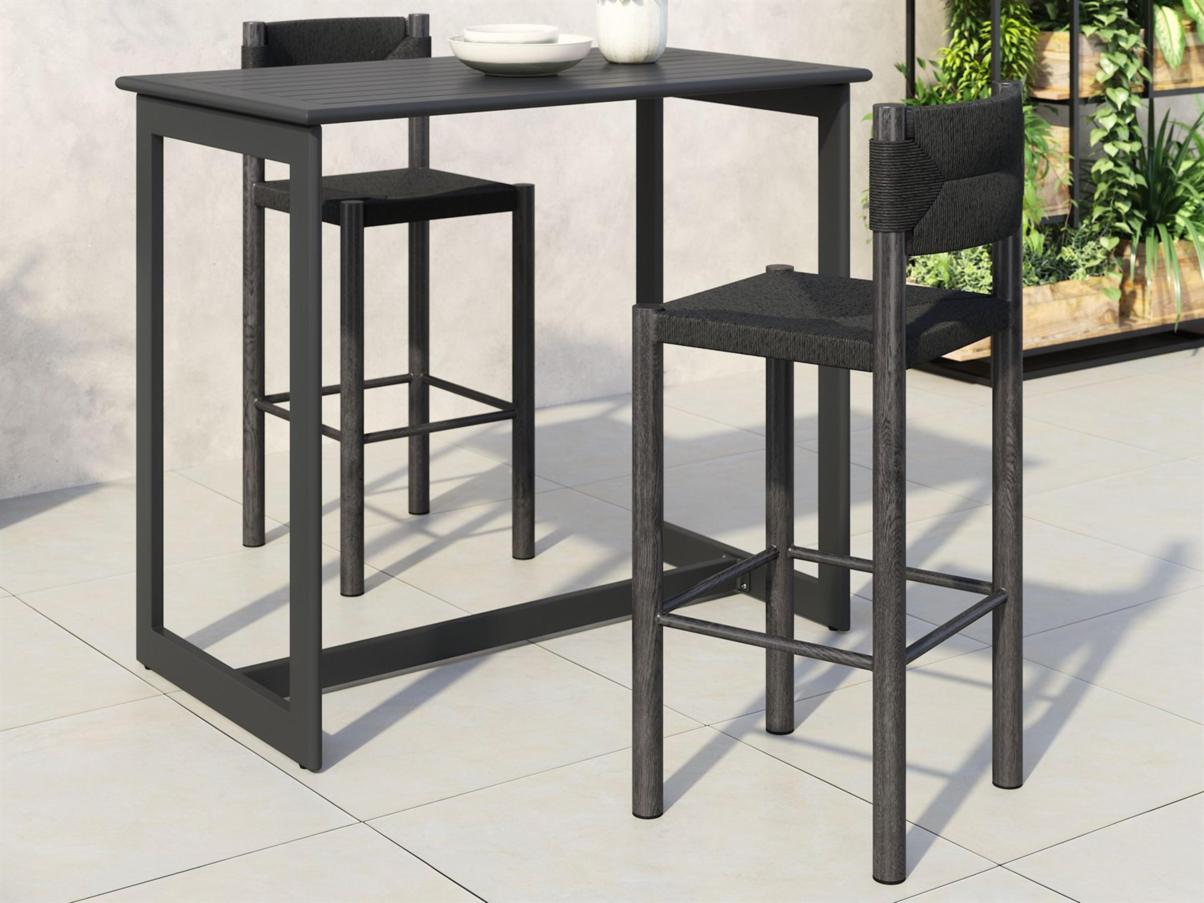 Zuo Outdoor Iska Black Faux Wood Wicker Bar Stool, Set of 2