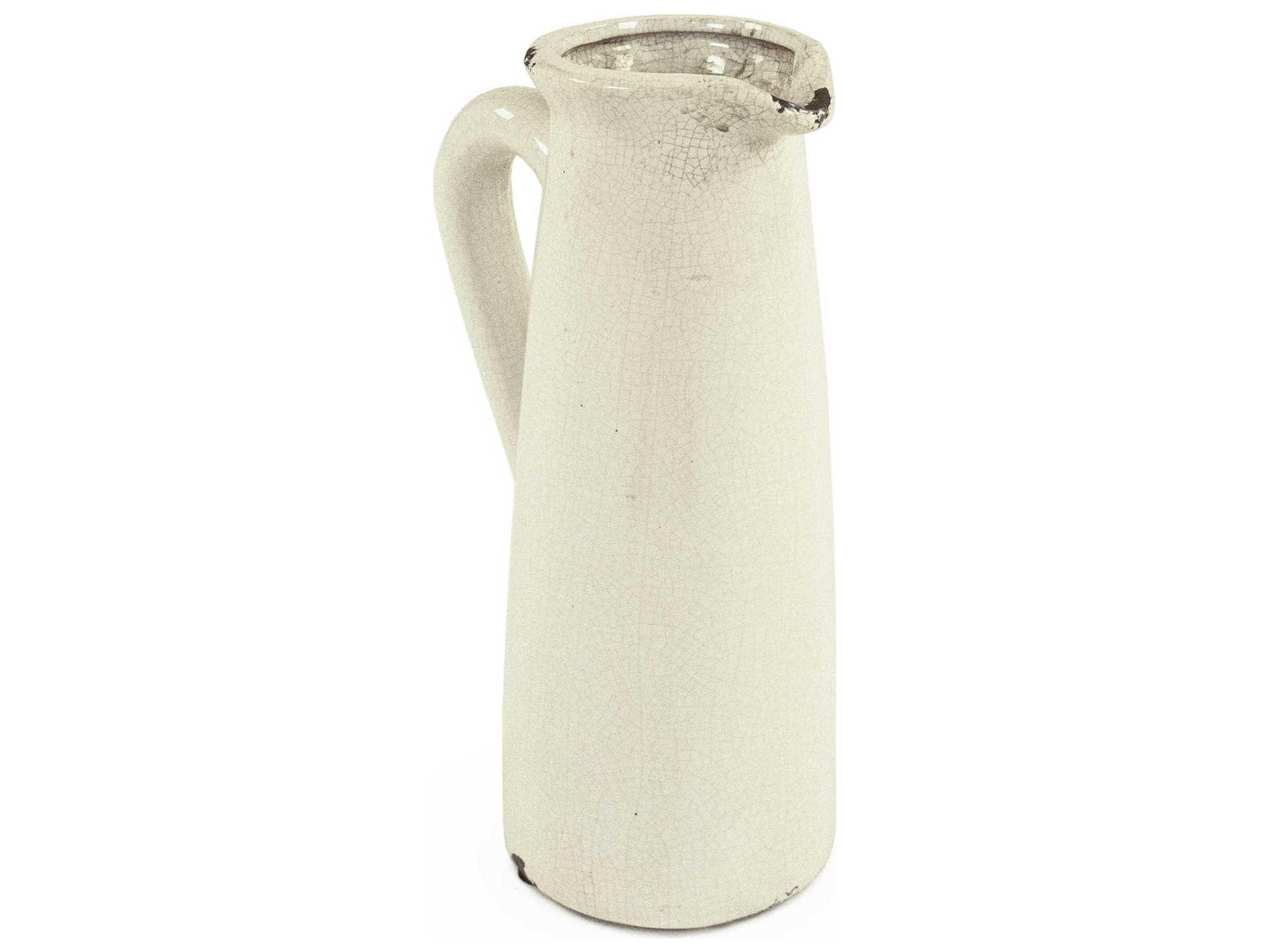 Zentique Distressed Crackle White 12" High Pitcher