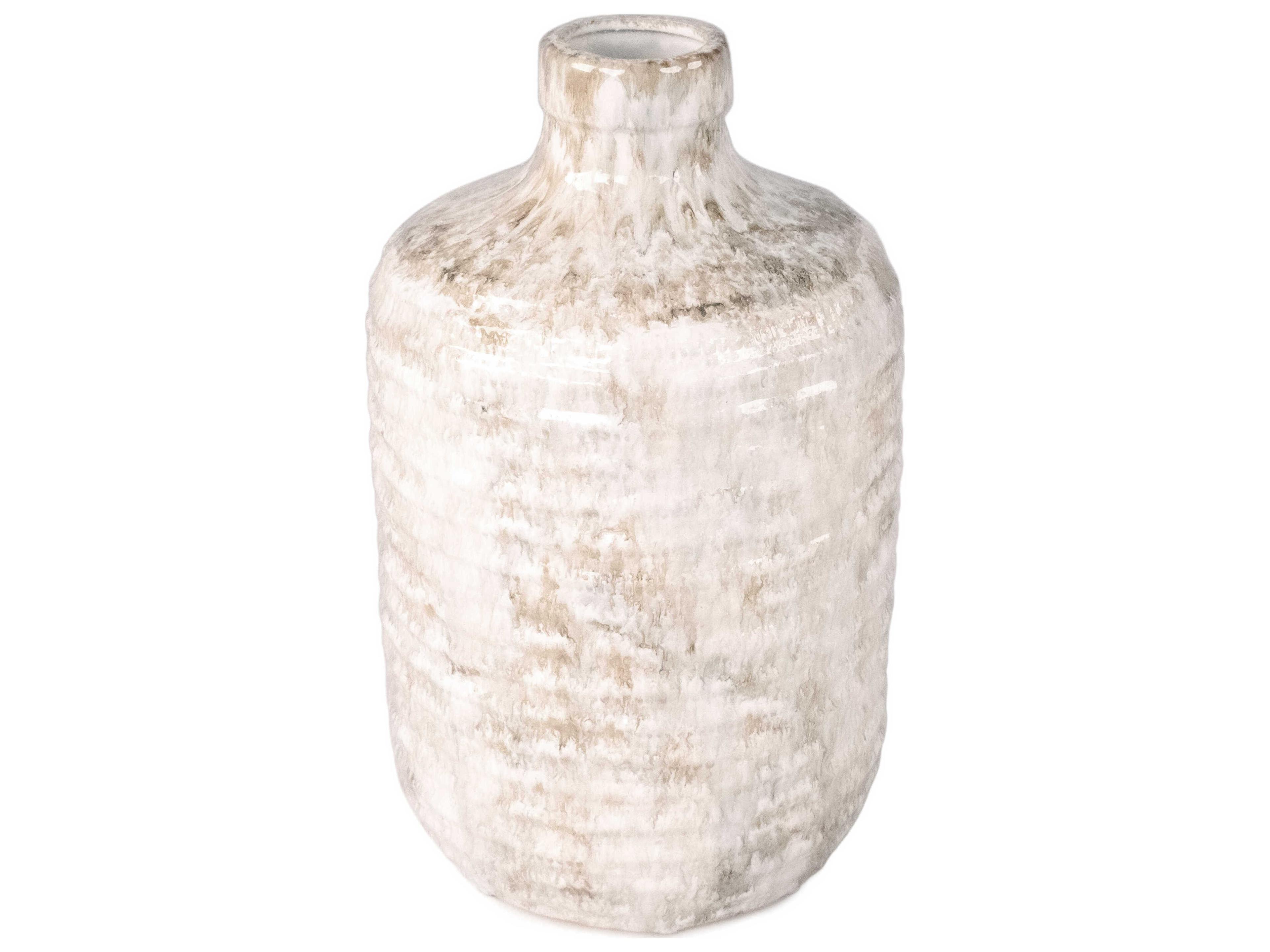 Zentique Distressed White And Taupe Vase