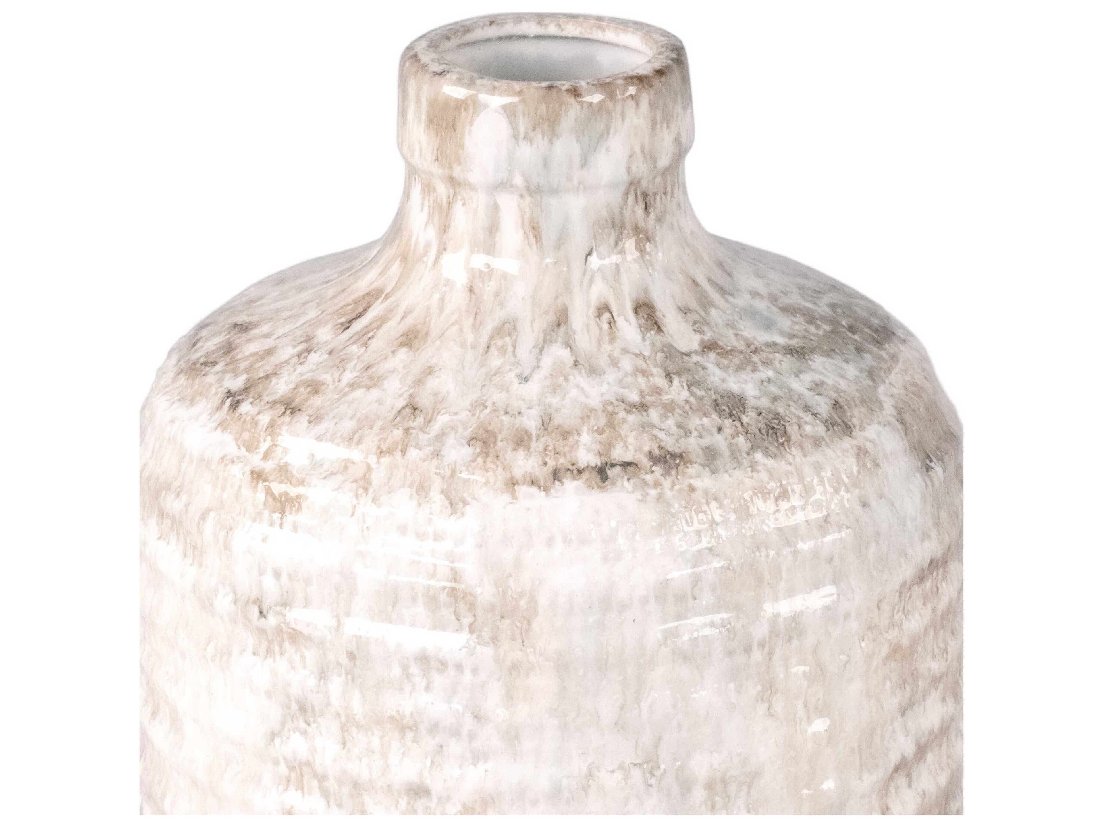 Zentique Distressed White And Taupe Vase