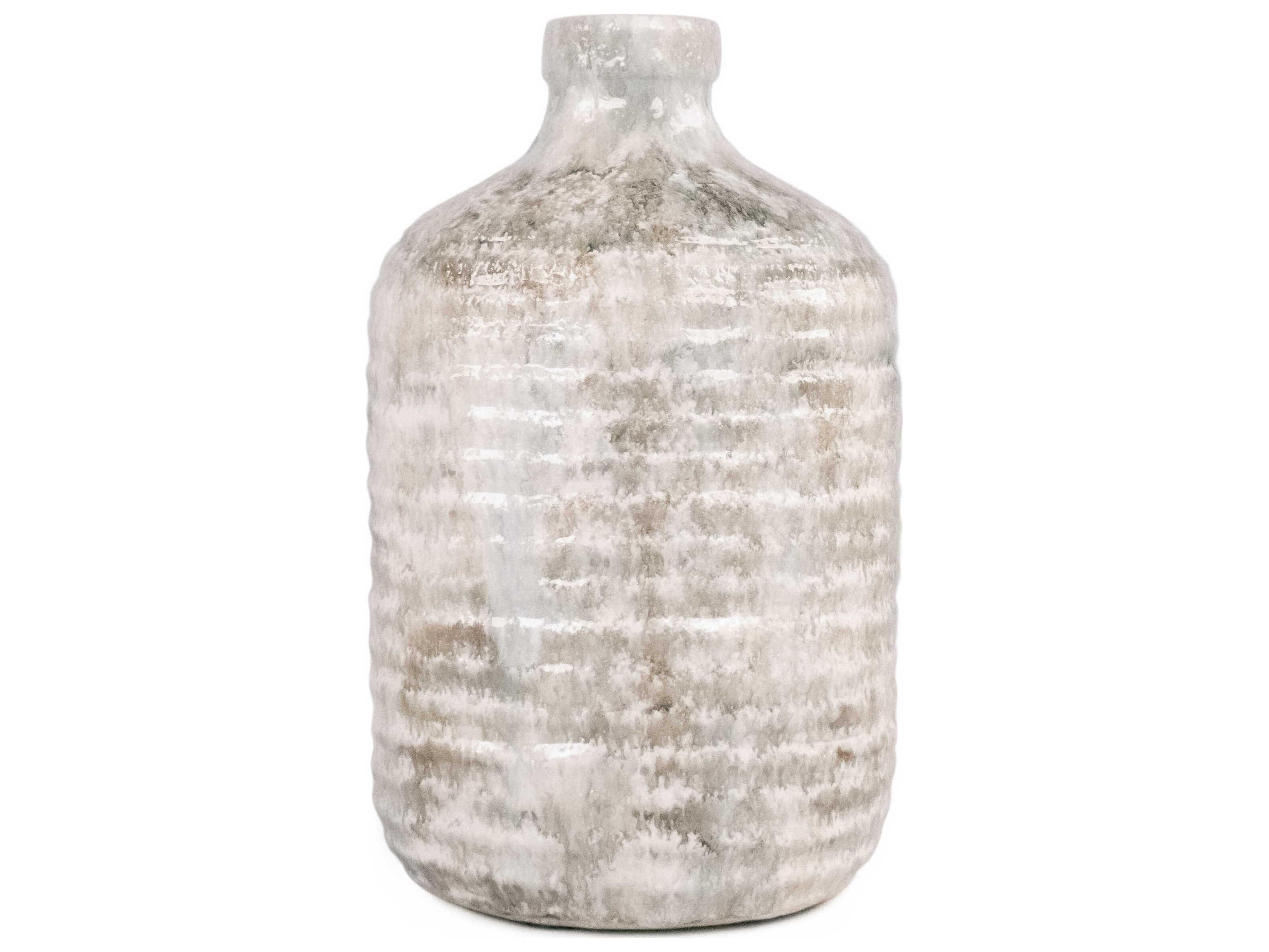Zentique Distressed White And Taupe Vase