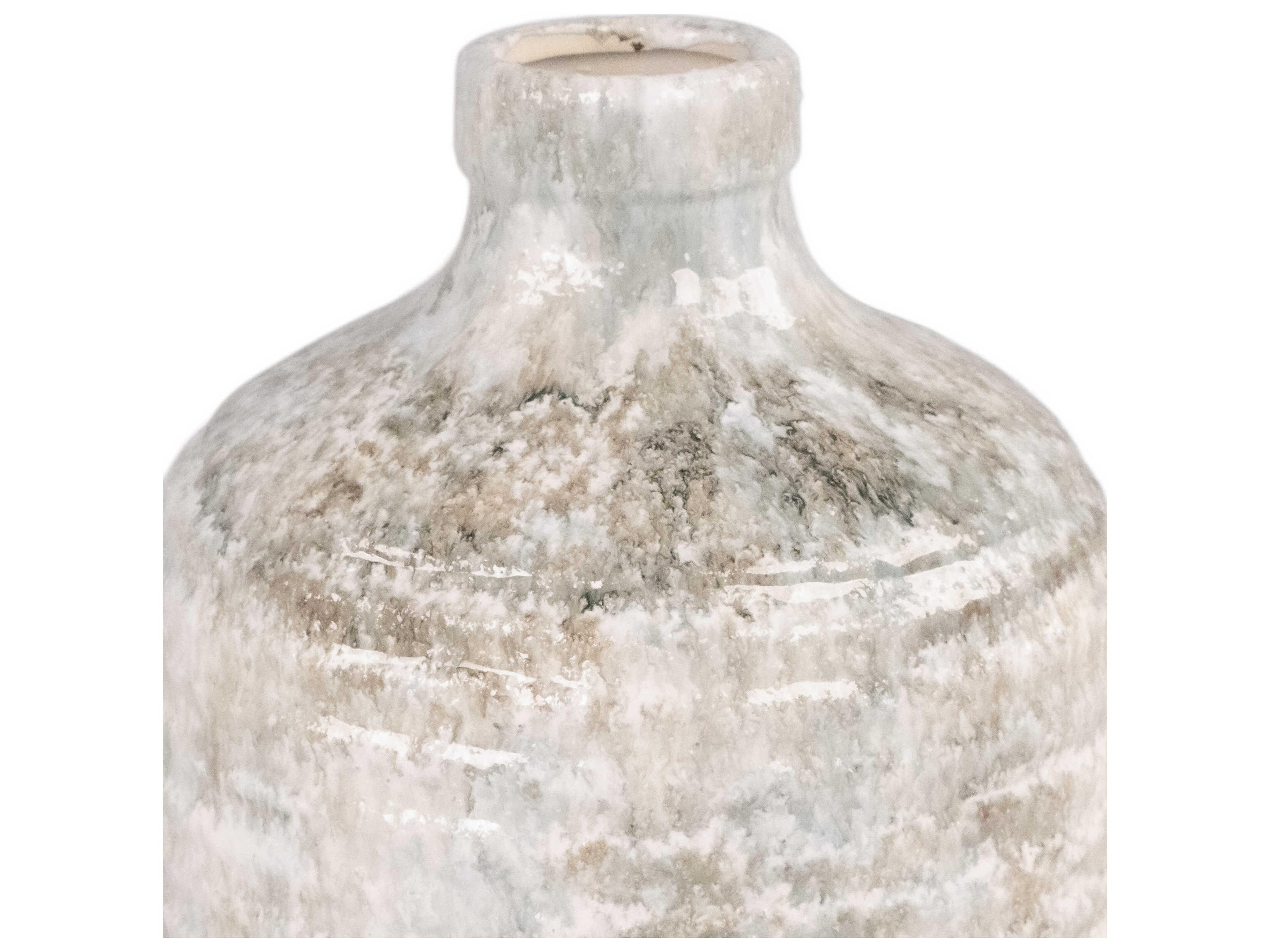 Zentique Distressed White And Taupe Vase