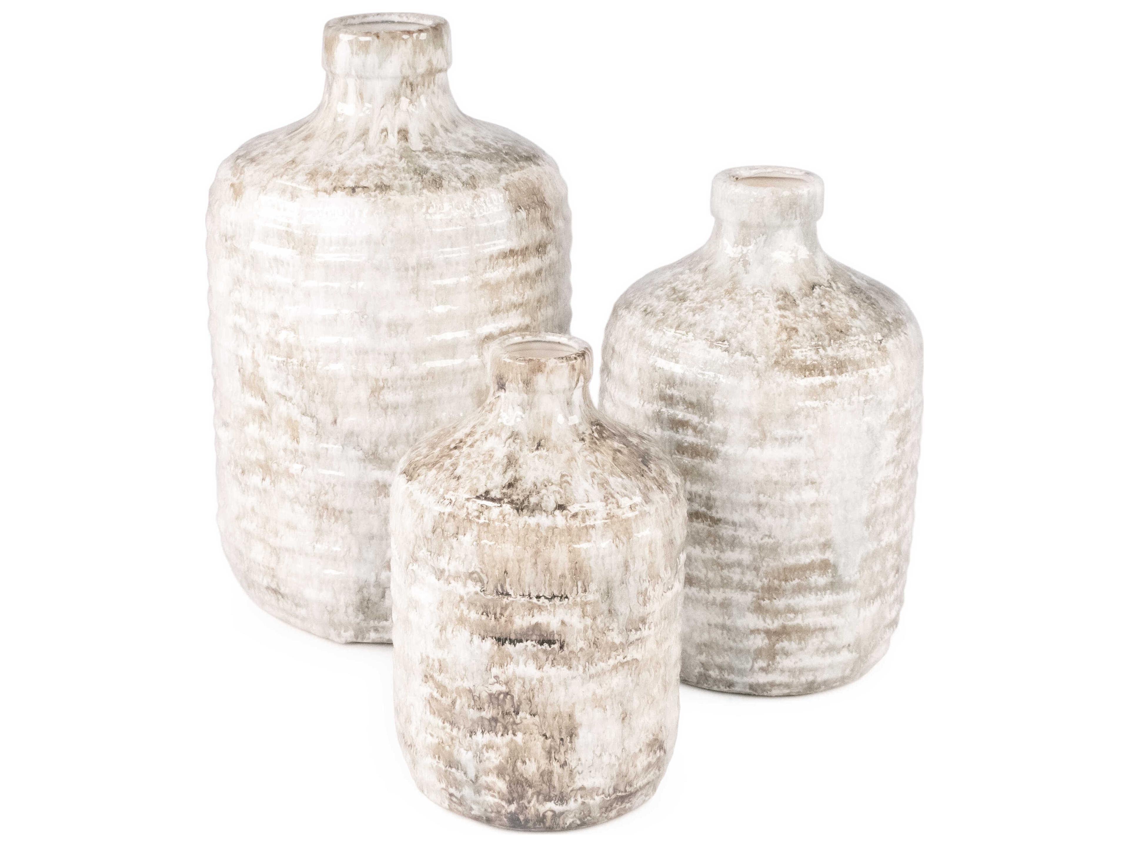 Zentique Distressed White And Taupe Vase