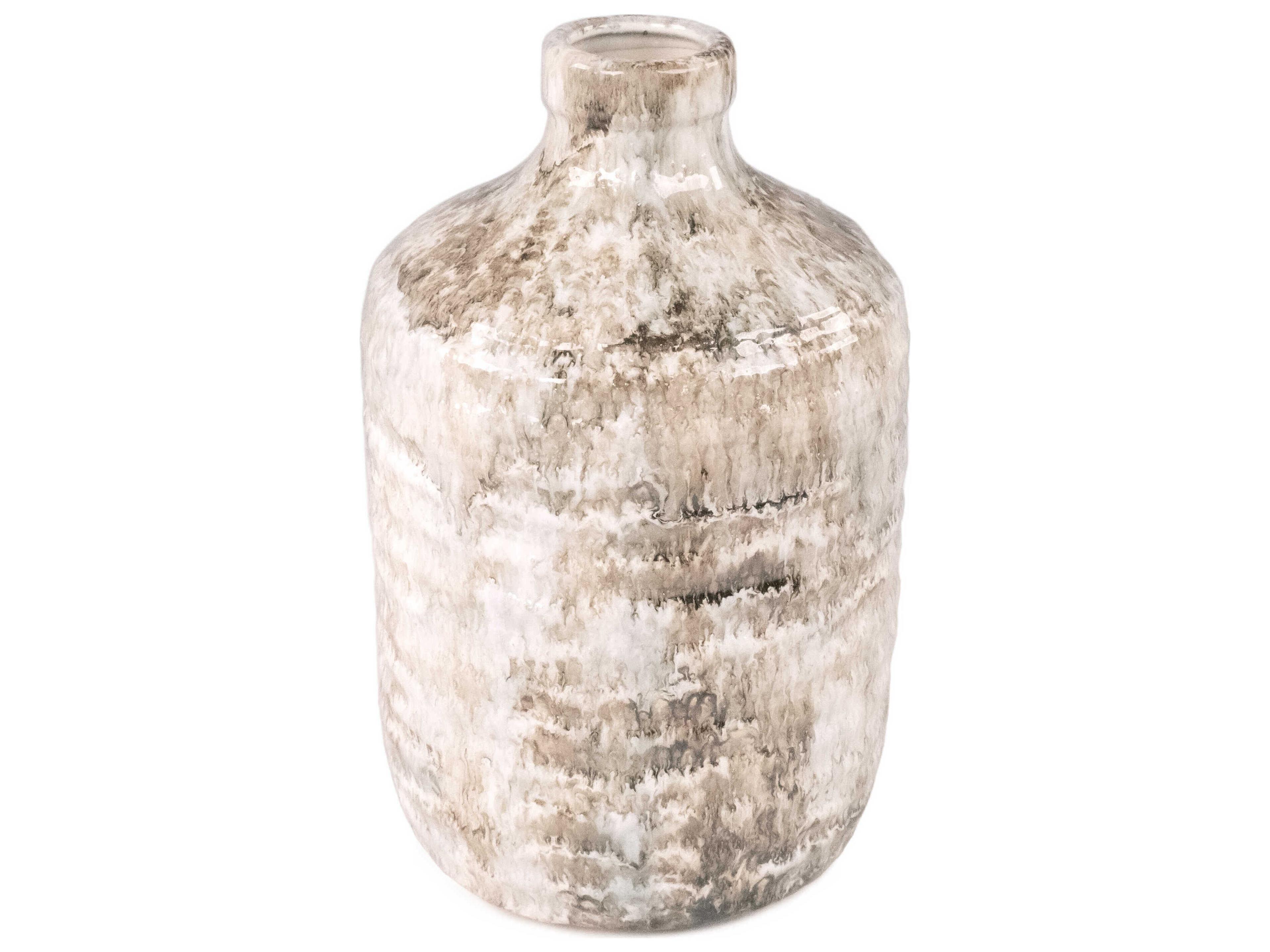Zentique Distressed White And Taupe Vase