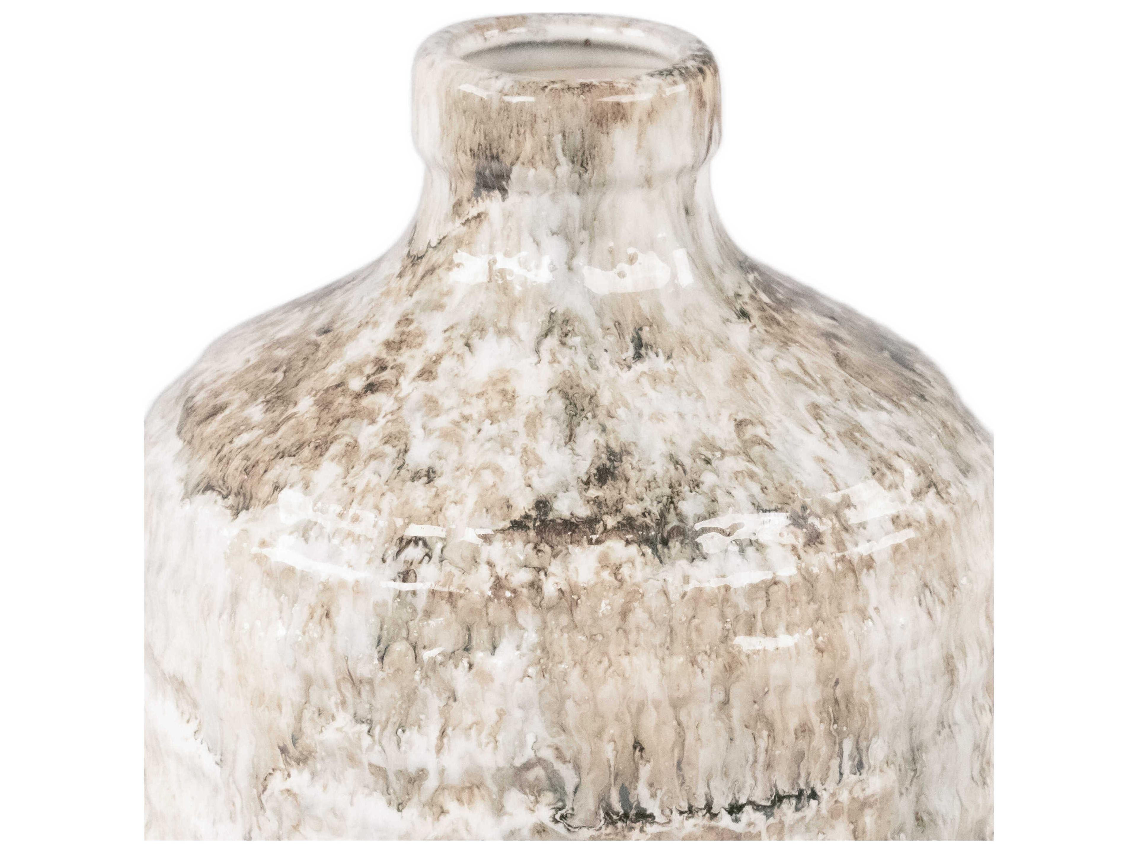 Zentique Distressed White And Taupe Vase