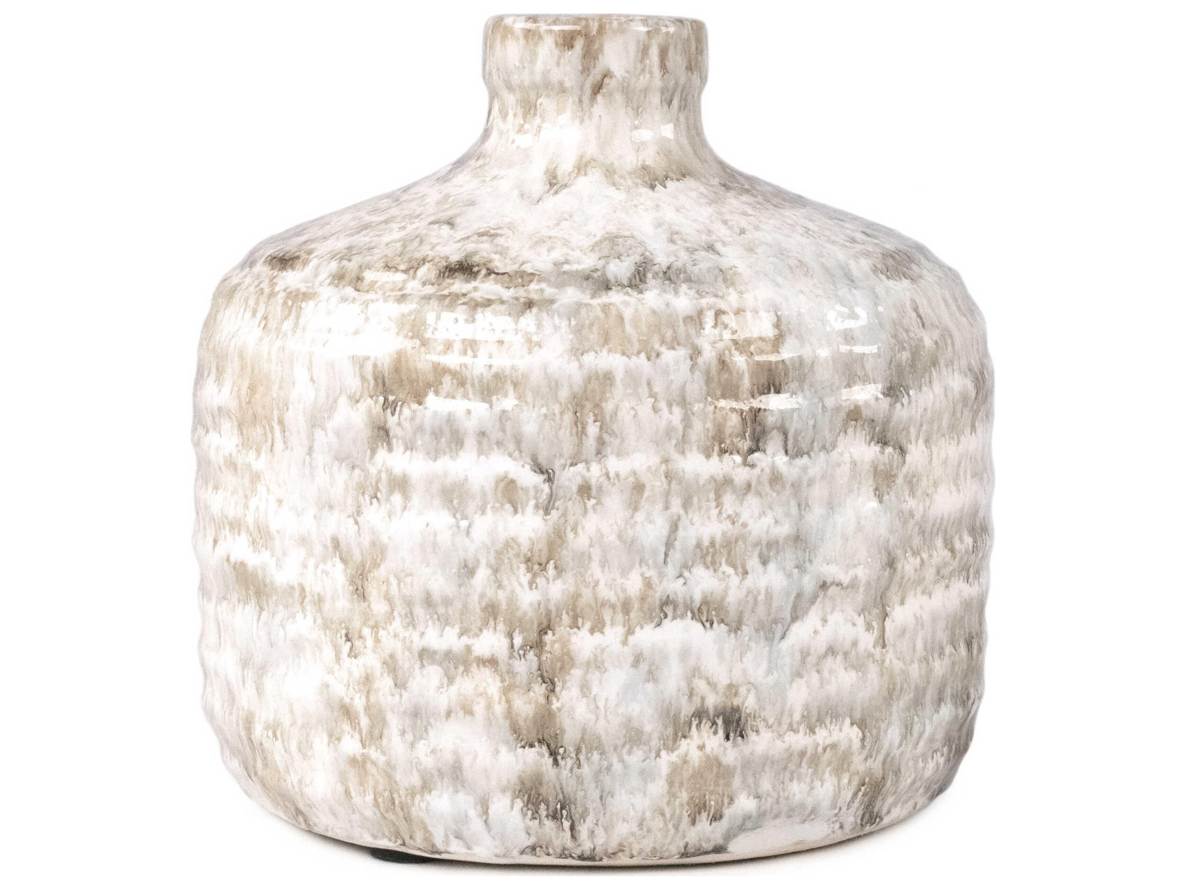 Zentique Distressed White And Taupe Vase