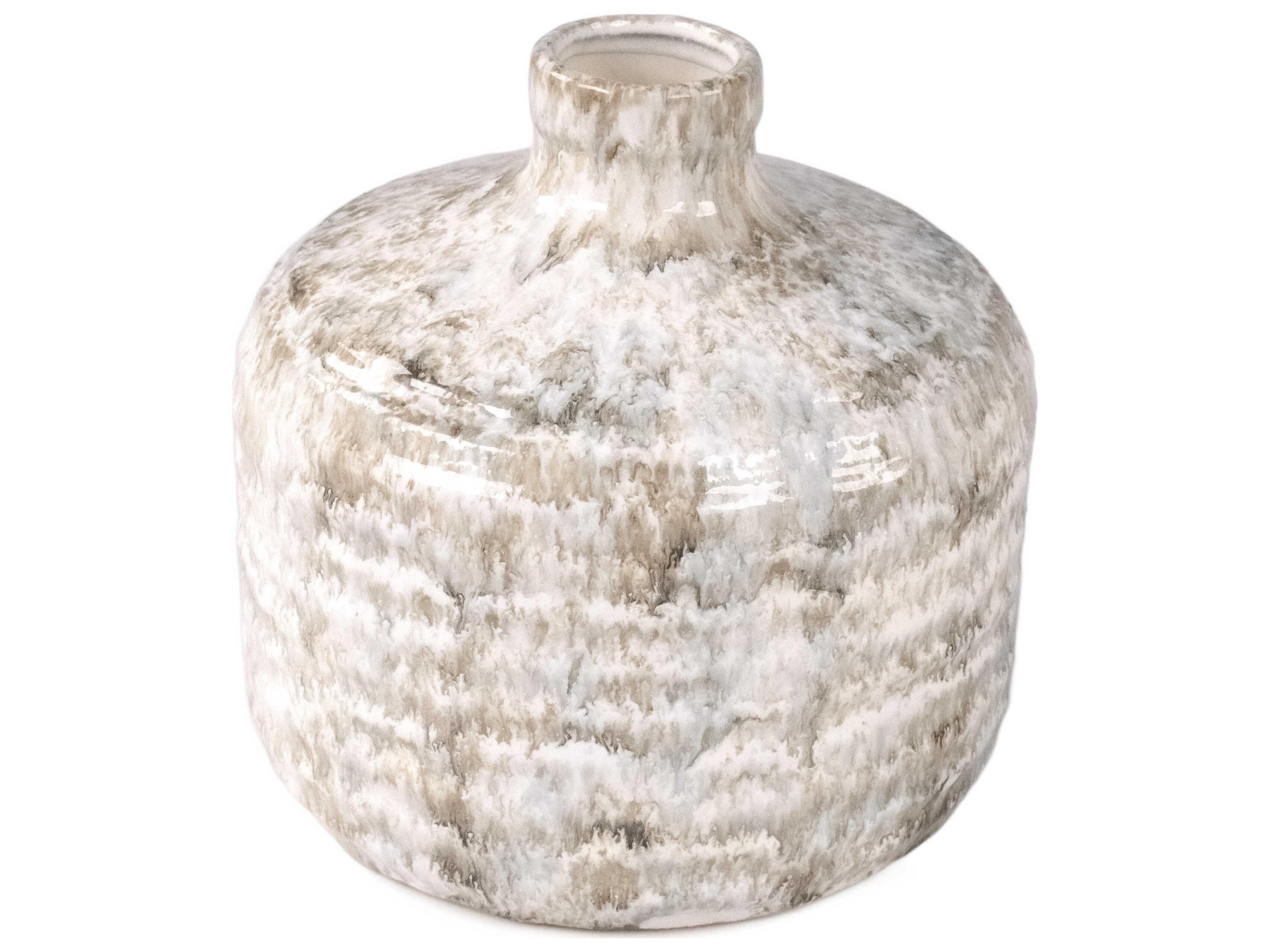 Zentique Distressed White And Taupe Vase
