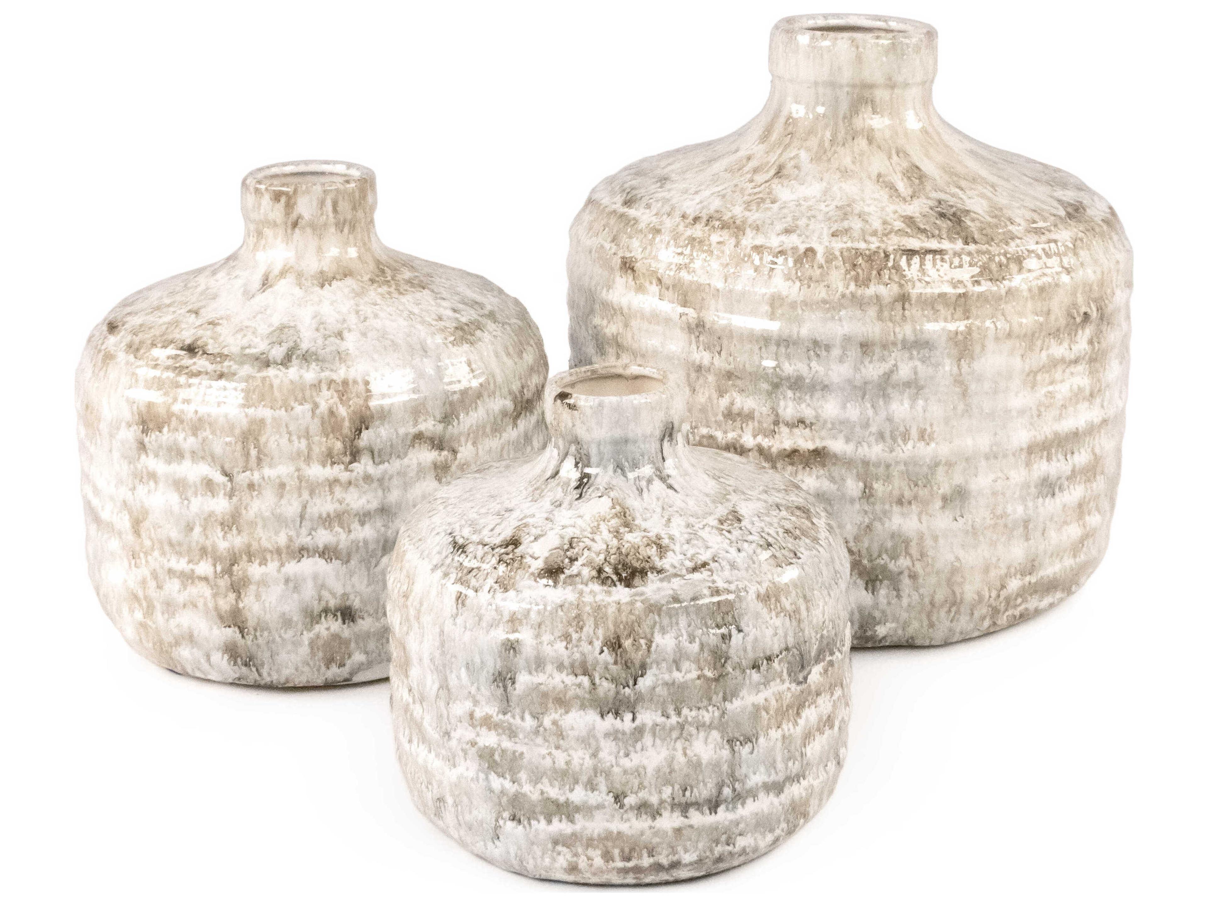 Zentique Distressed White And Taupe Vase