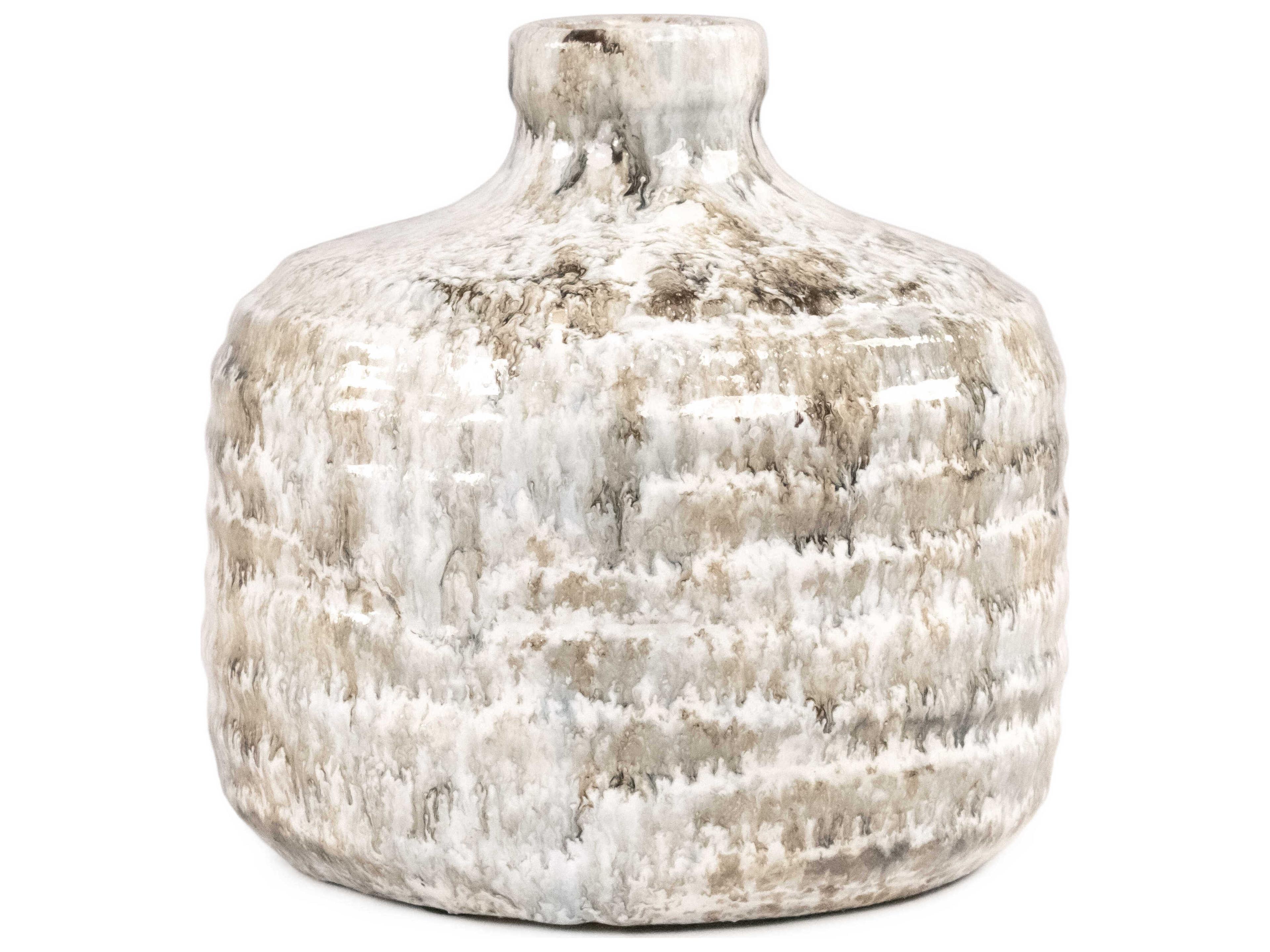 Zentique Distressed White And Taupe Vase