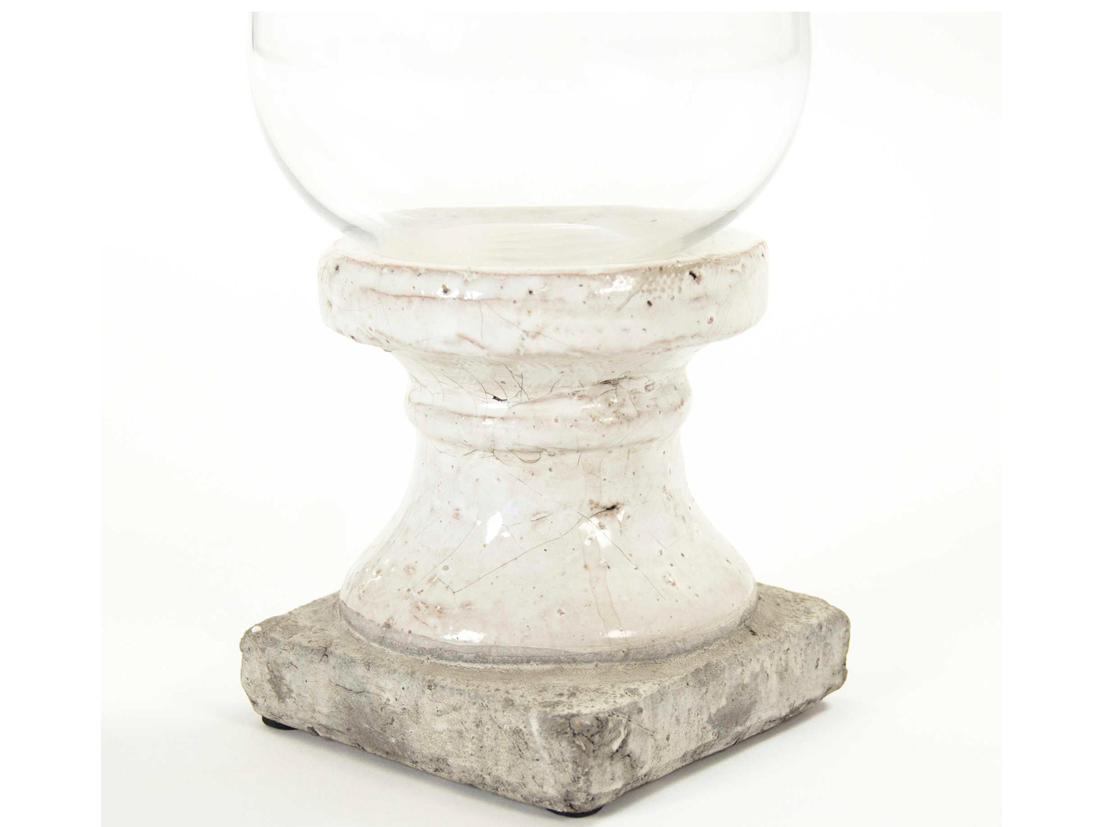 Zentique Distressed Off-White 17" High Candle Holder with Crackle Glaze Base