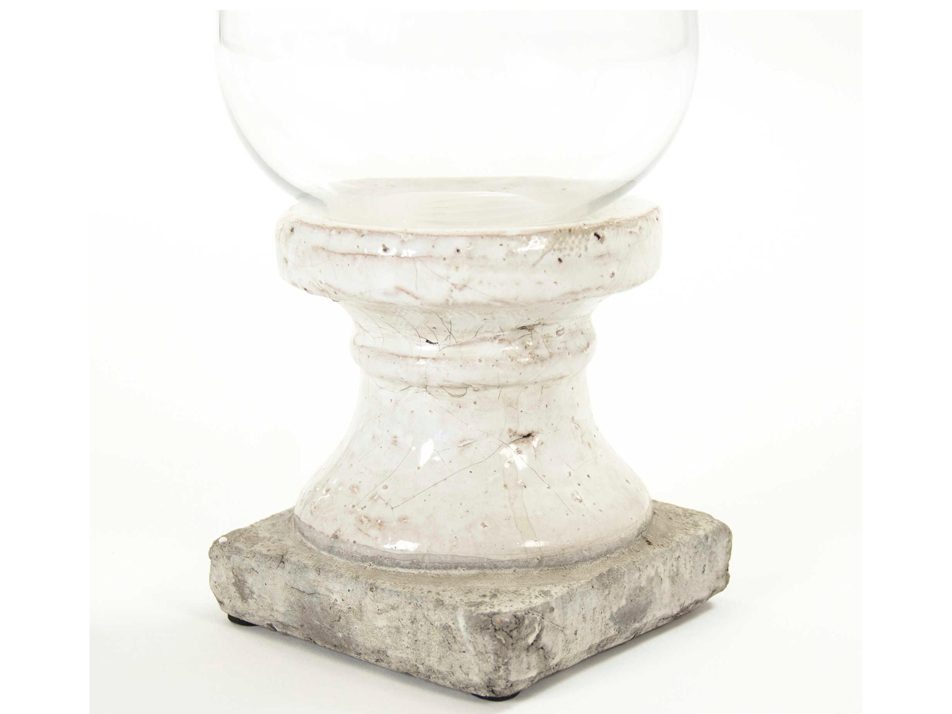 Zentique Distressed Off-White 13" High Candle Holder with Crackle Glaze Base