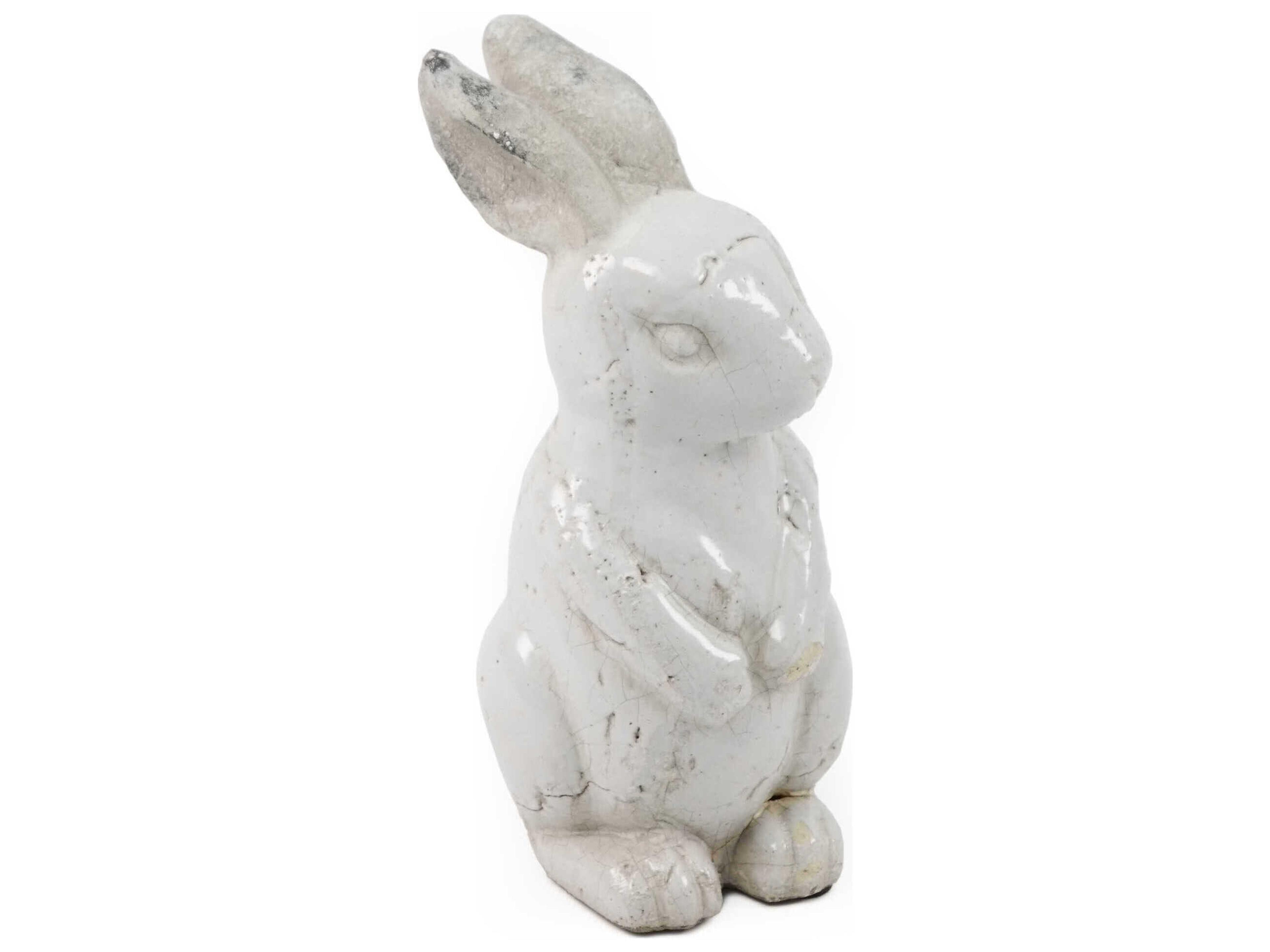 Zentique Rabbit Distressed White Sculpture Large