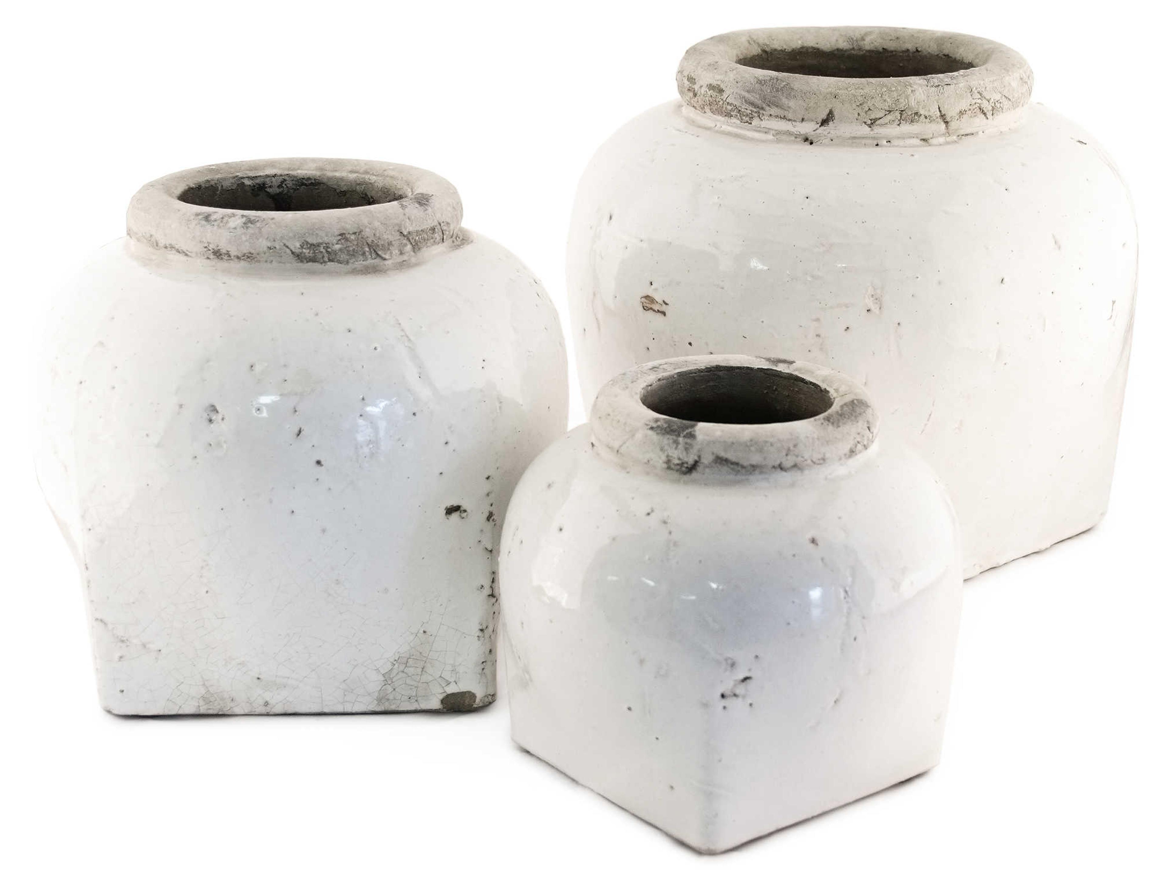 Zentique Distressed White 14" Jar Set of 2