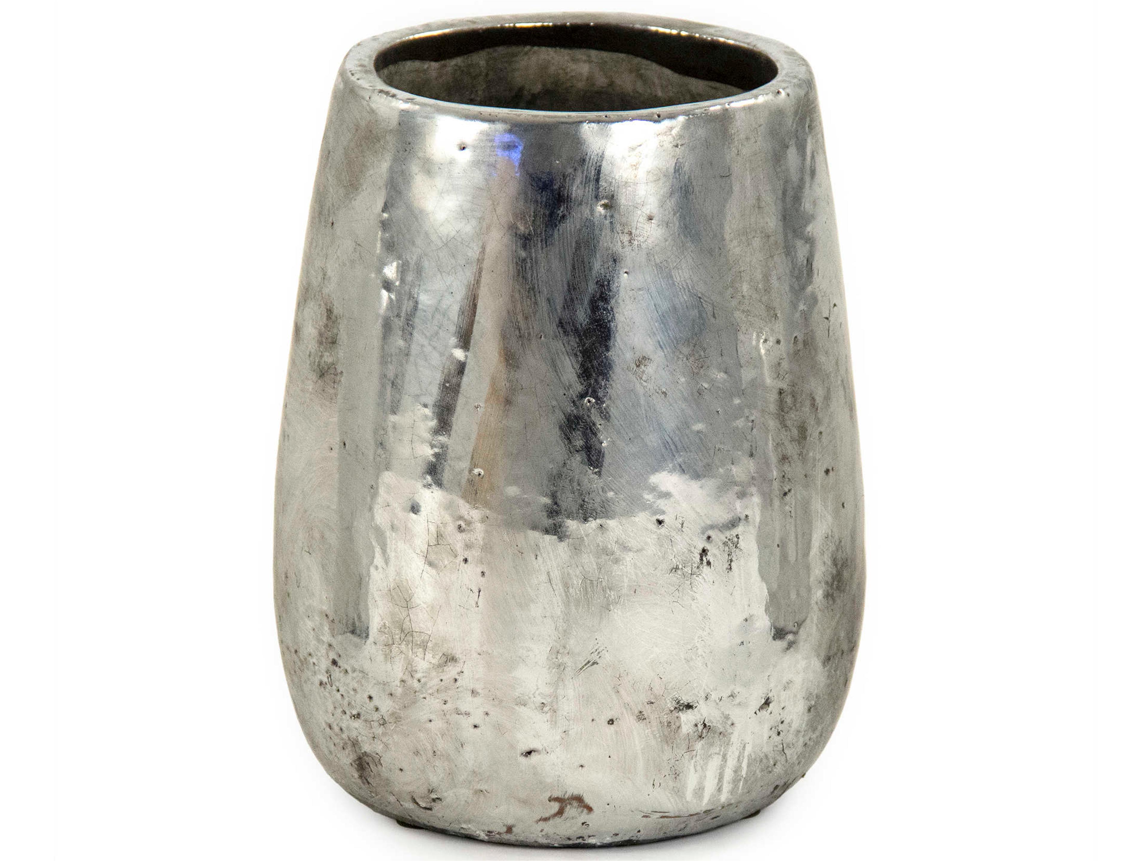 Distressed Metallic Silver Vase