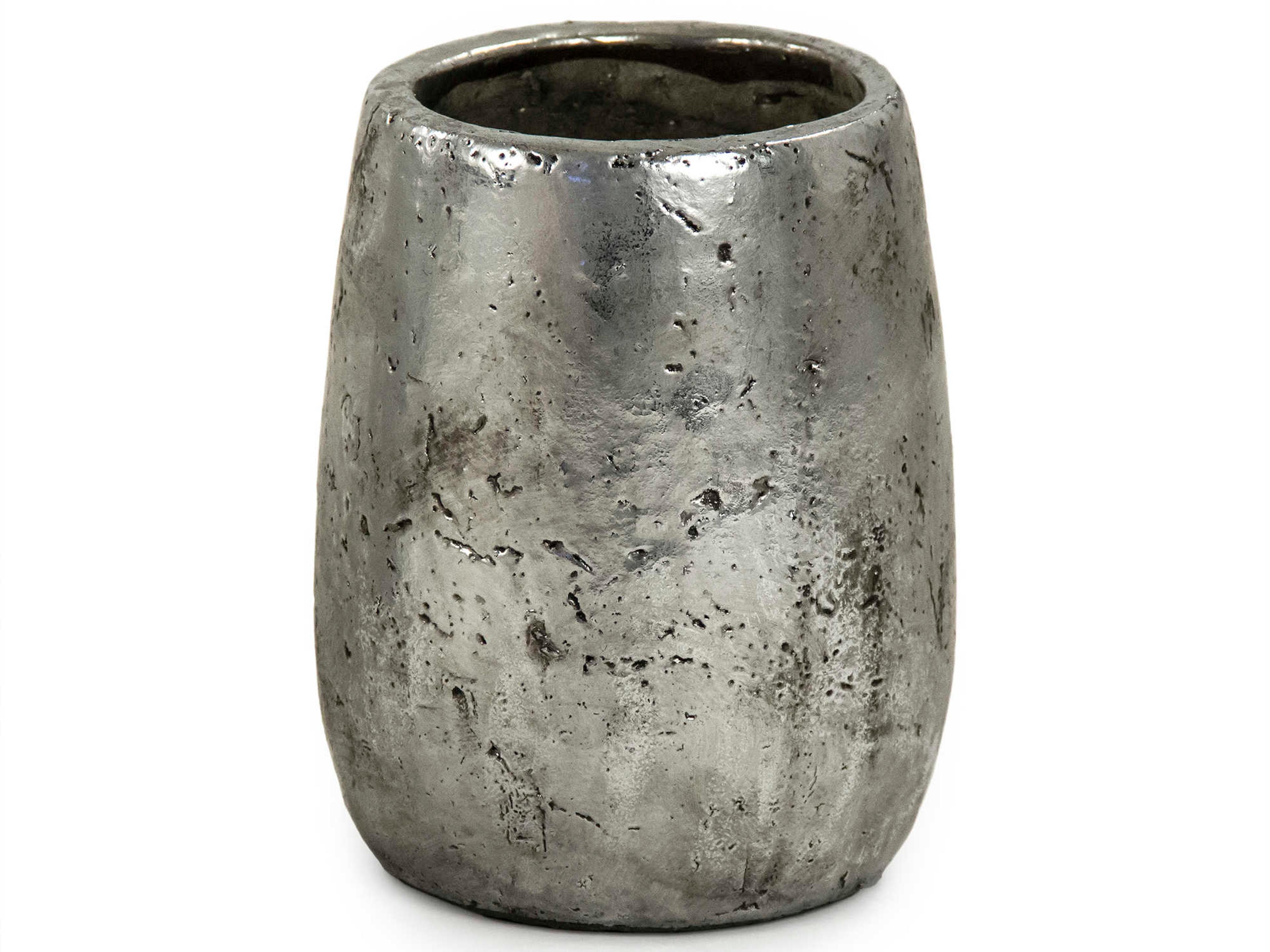 Zentique Distressed Metallic Silver 8" High Vase