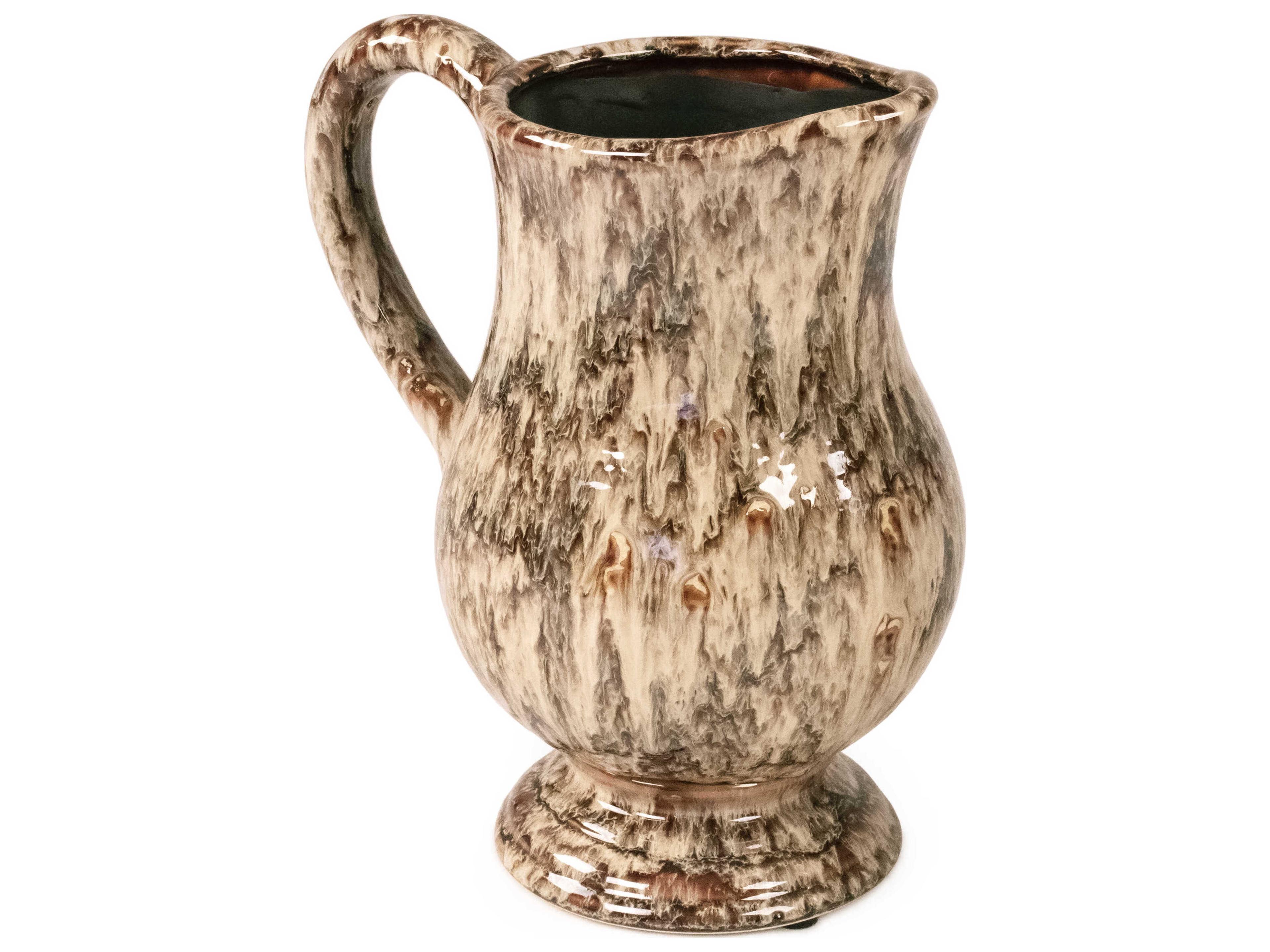 Distressed Neutral Drip Texture Pitcher Vase
