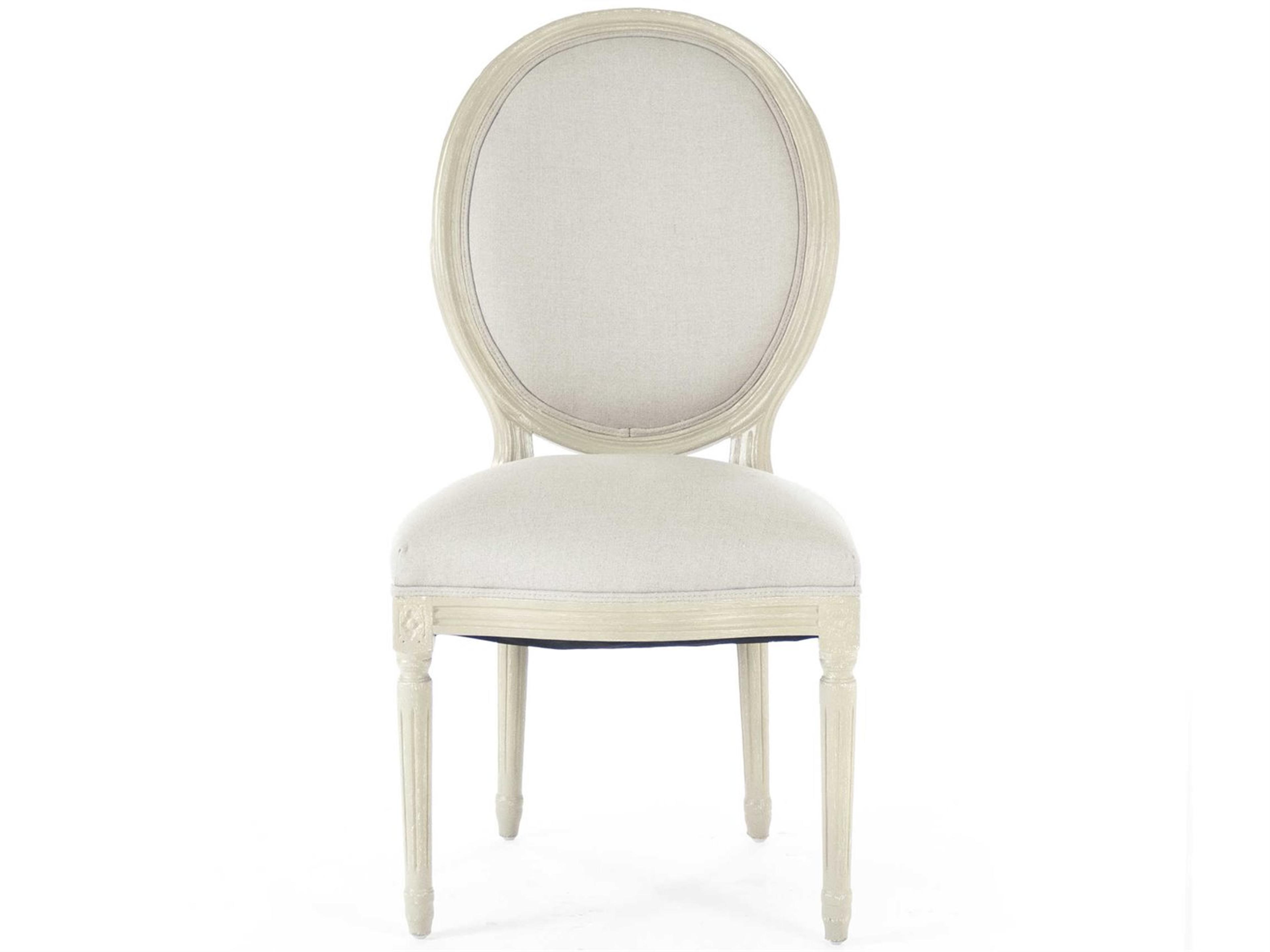 Zentique Medallion Birch Wood White Upholstered Side Dining Chair