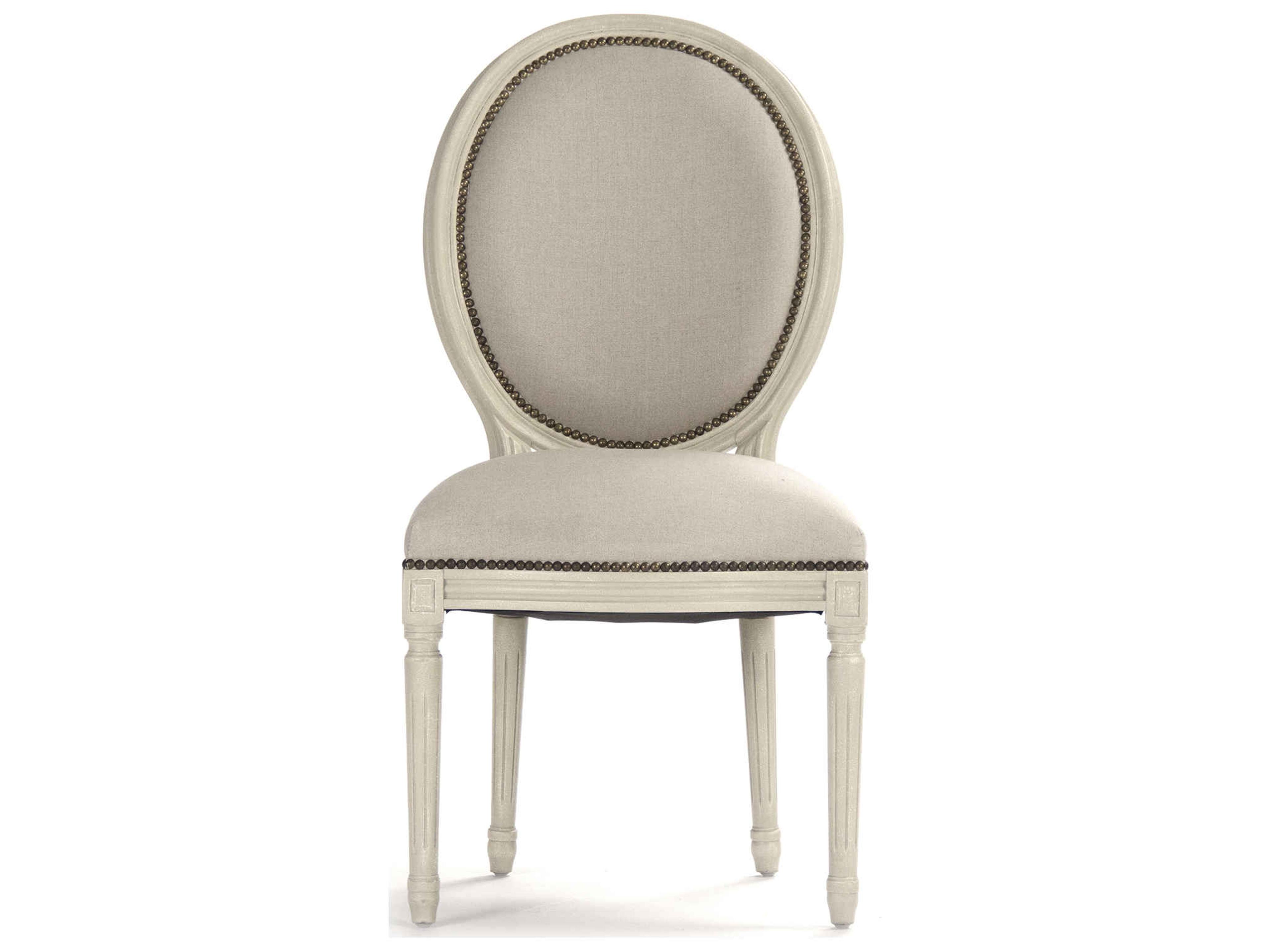 Zentique Medallion Oak Wood Gray Upholstered Armless Dining Chair