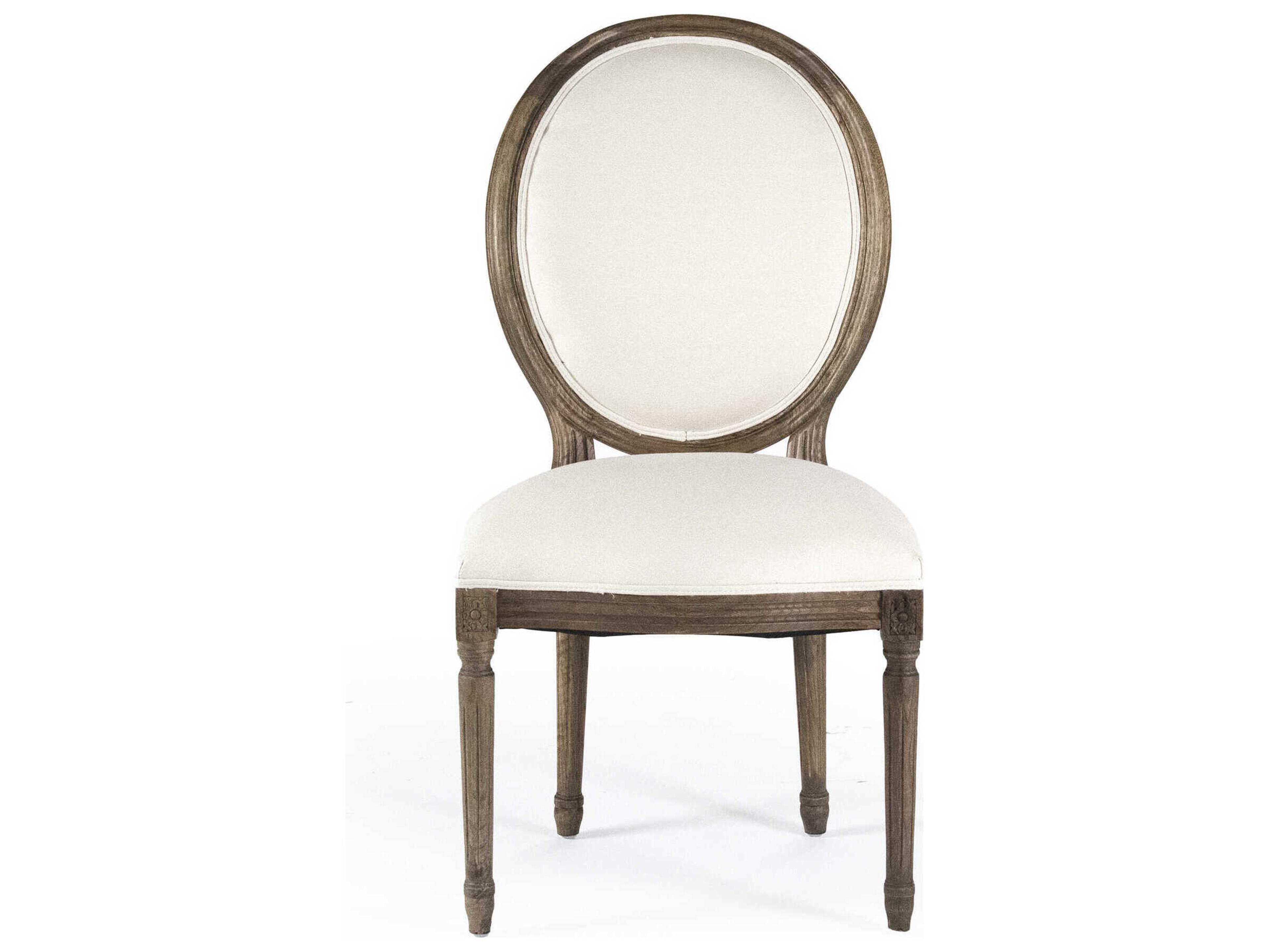 Zentique Medallion Oak Wood White Upholstered Armless Dining Chair