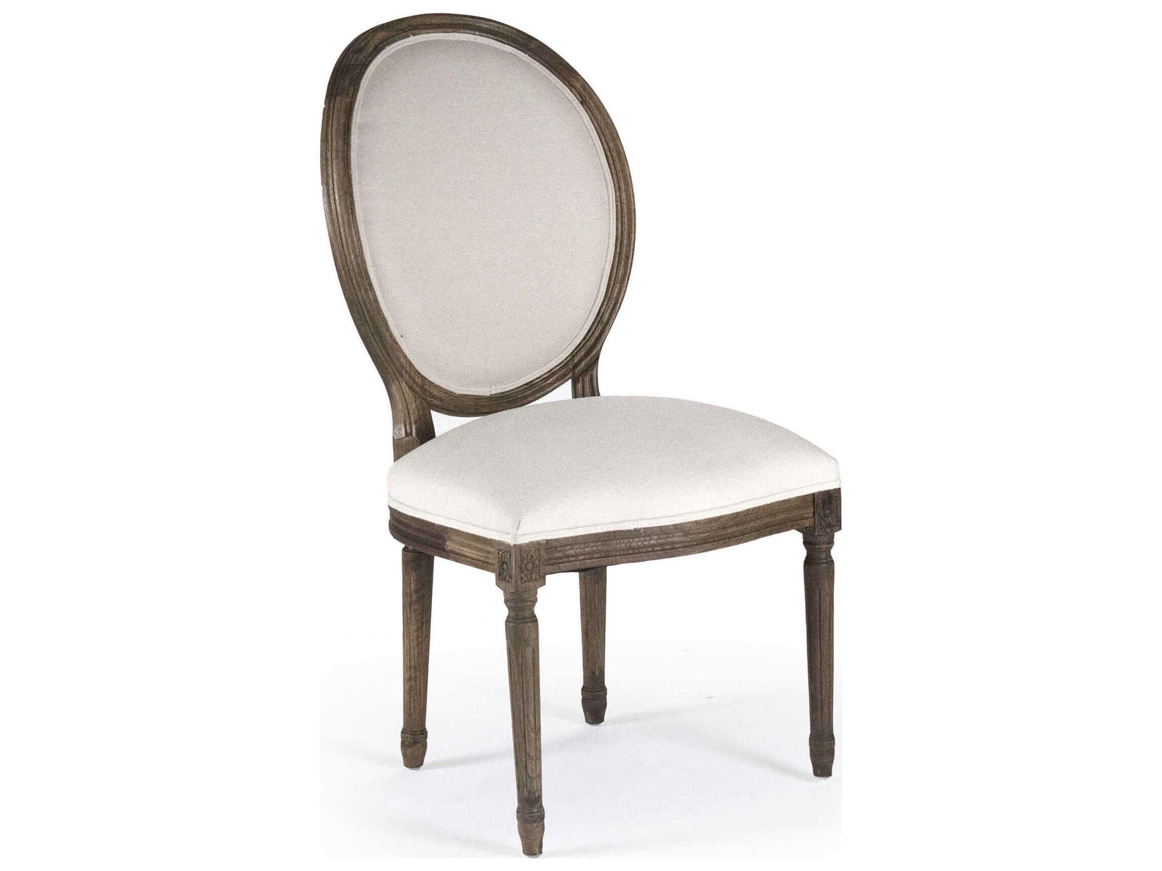 Medallion Oak Wood White Upholstered Armless Dining Chair