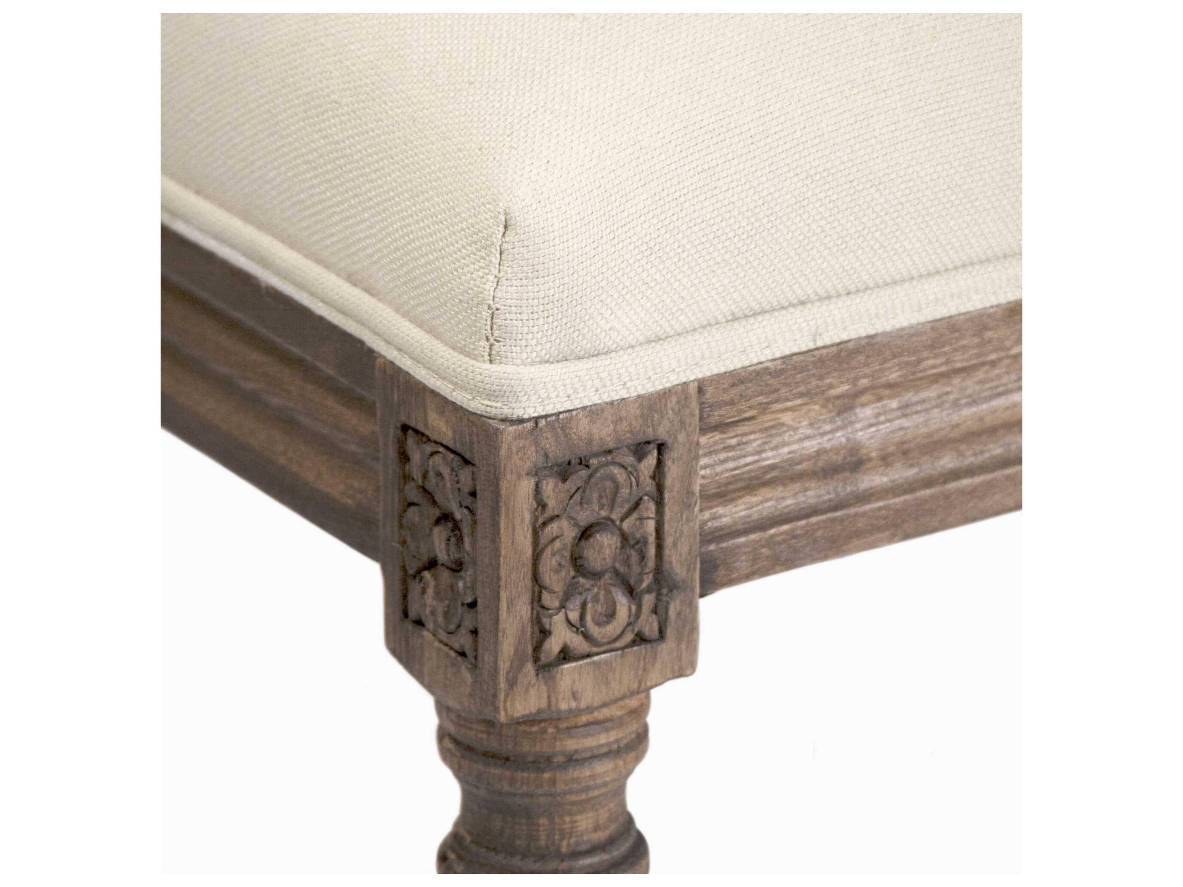 Zentique Medallion Oak Wood White Upholstered Armless Dining Chair