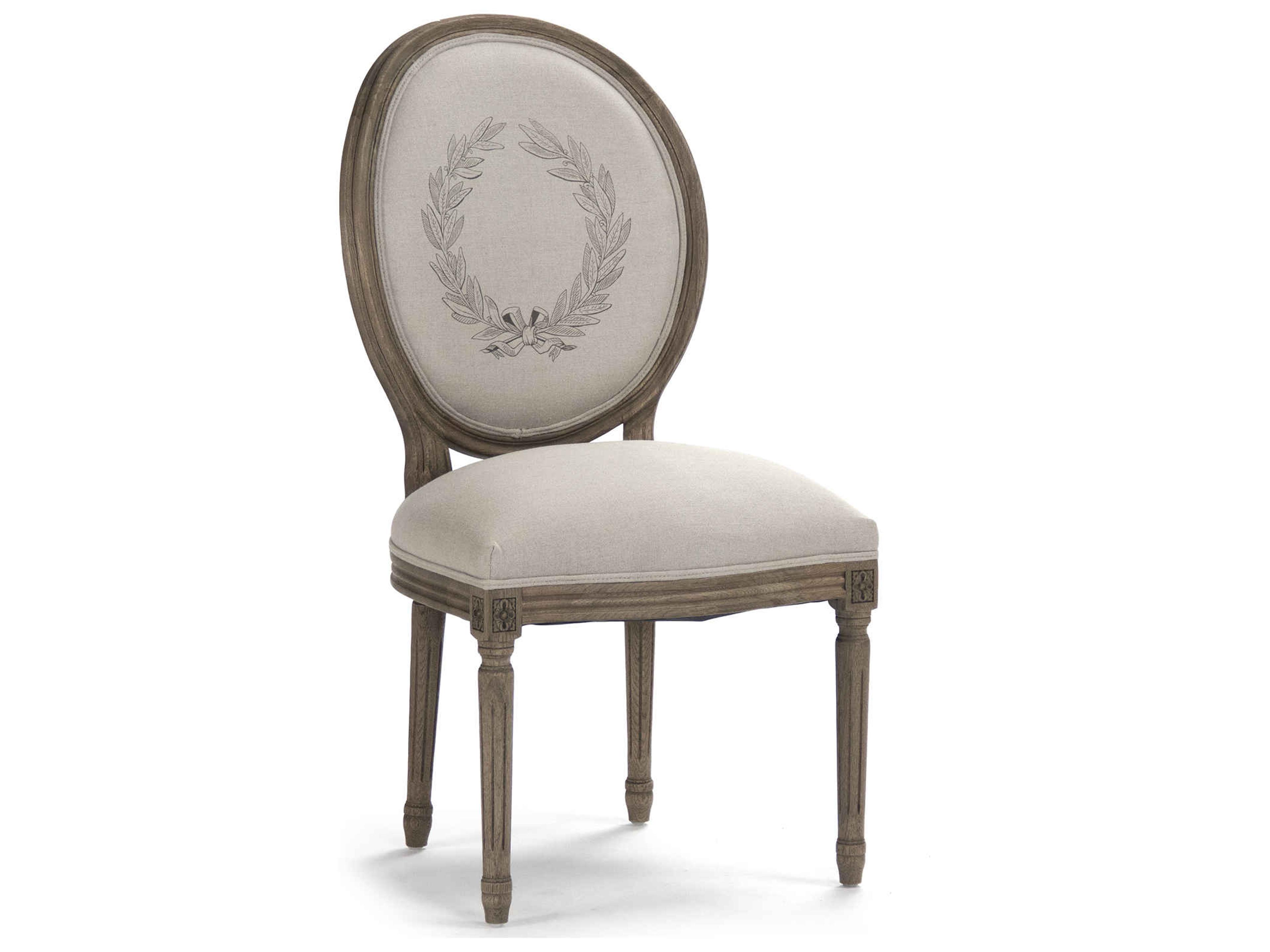 Zentique Medallion Oak Wood Gray Upholstered Armless Dining Chair