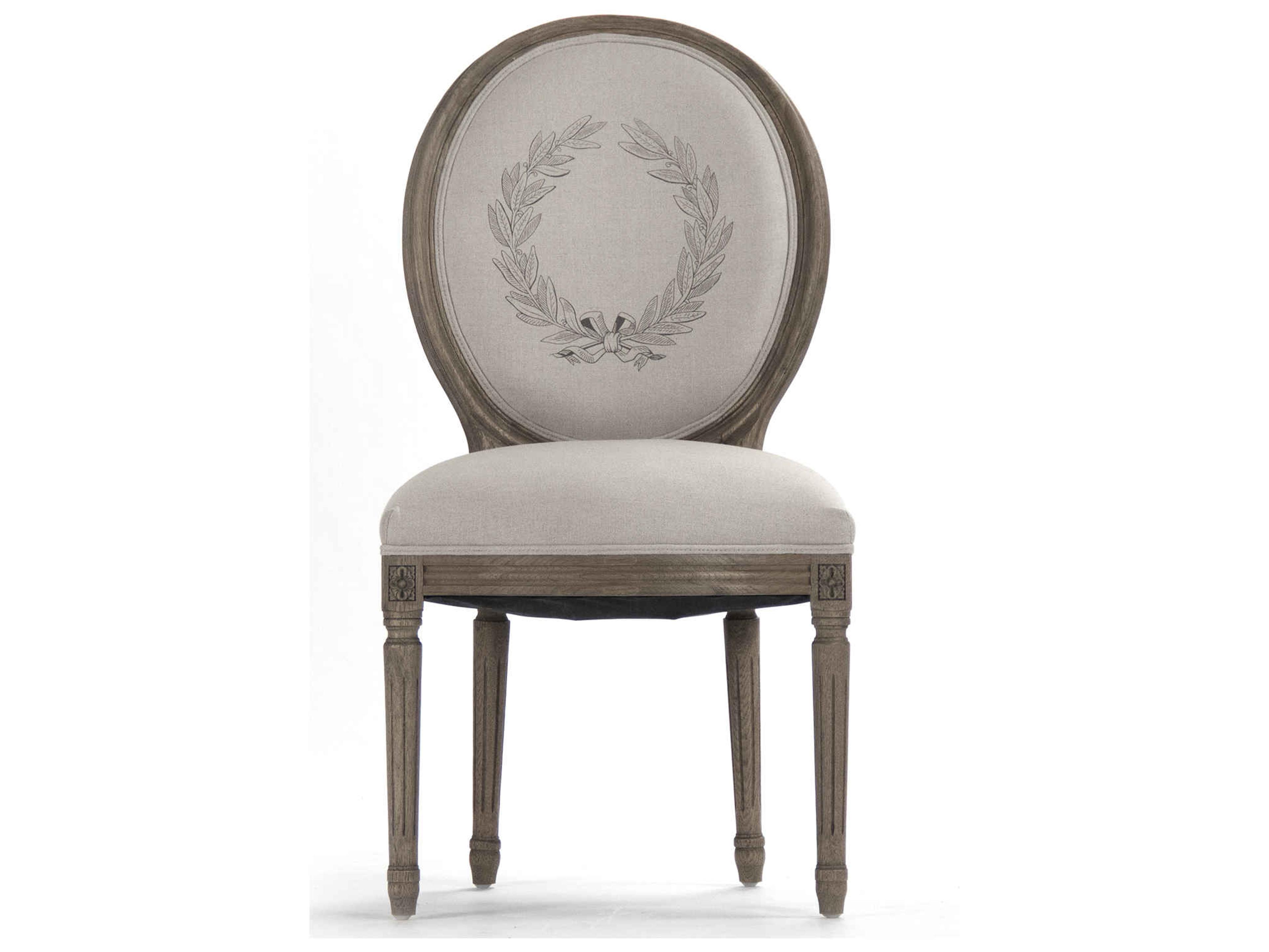Zentique Medallion Oak Wood Gray Upholstered Armless Dining Chair