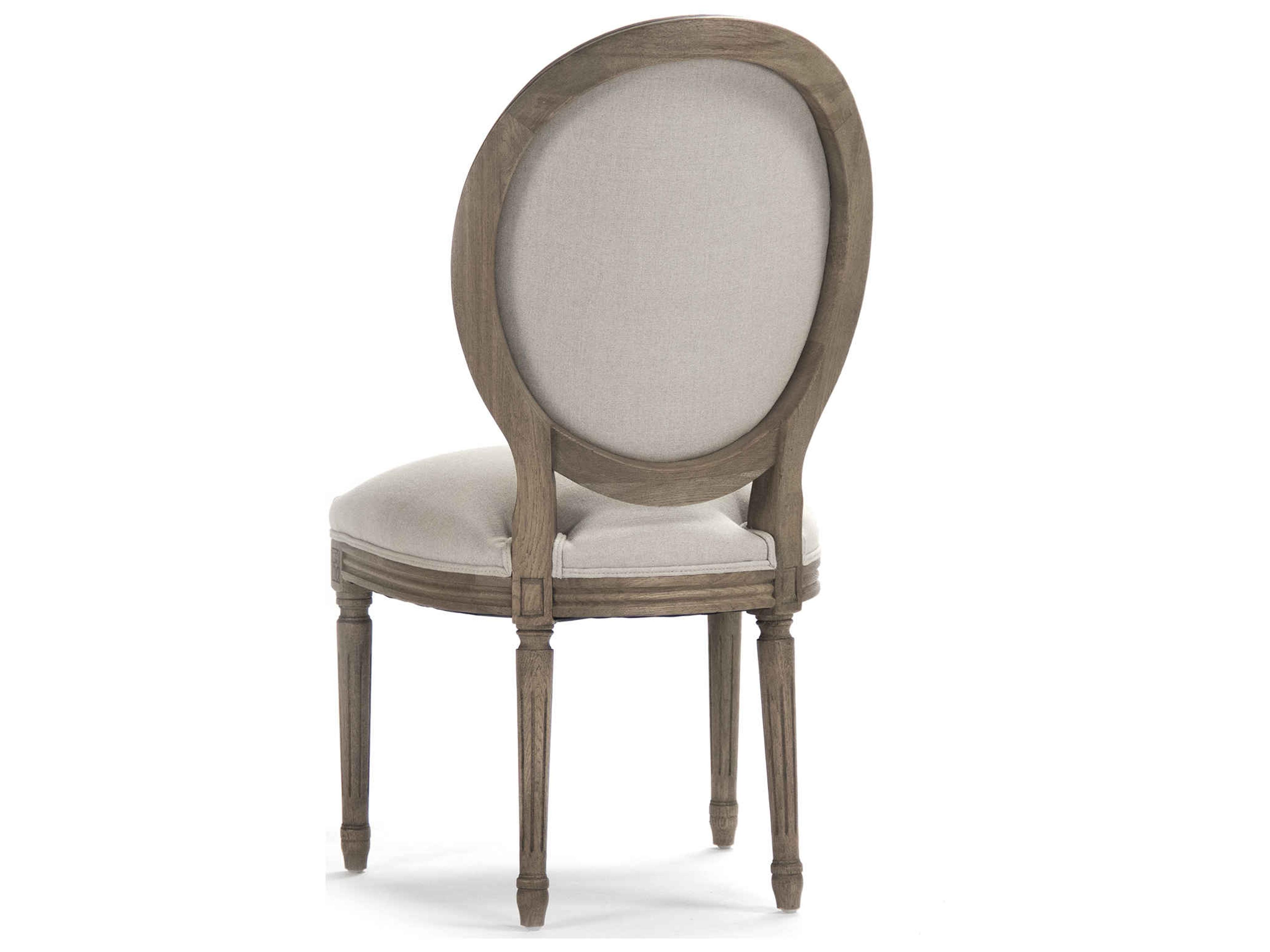 Zentique Medallion Oak Wood Gray Upholstered Armless Dining Chair