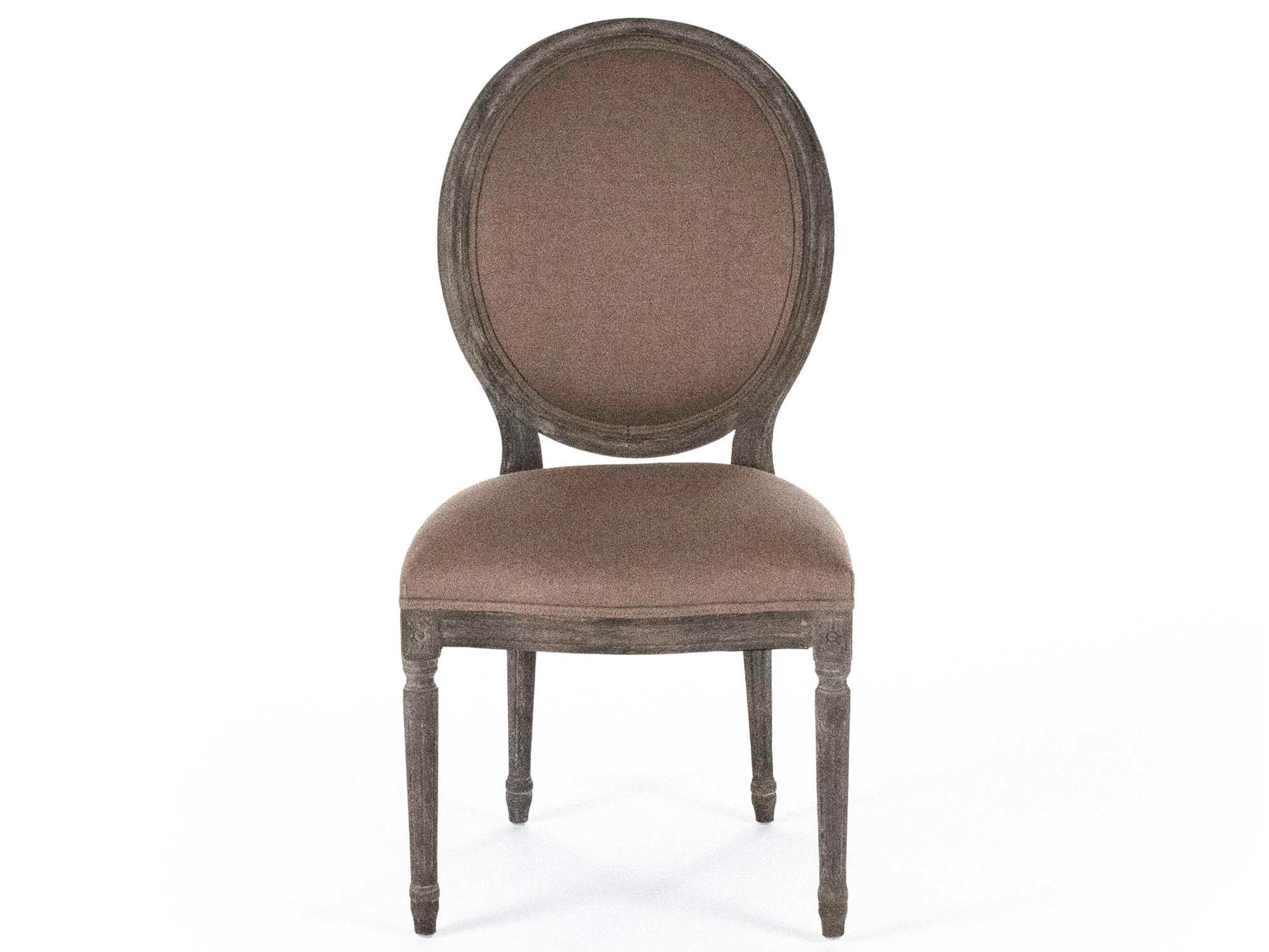 Zentique Medallion Oak Wood Gray Upholstered Side Dining Chair