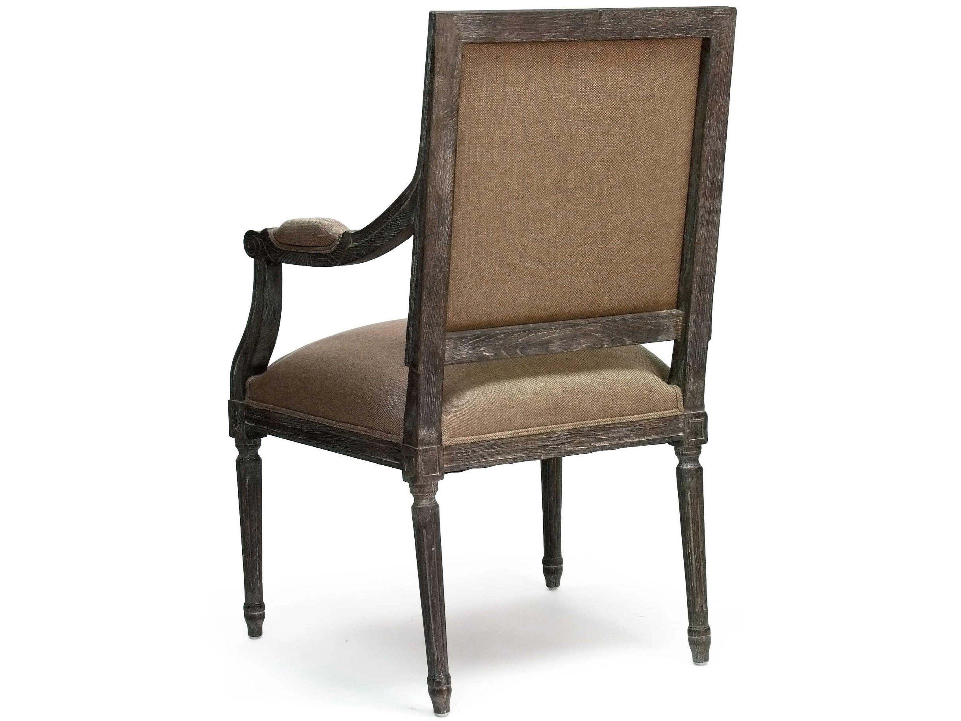 Zentique Louis Oak Wood Brown Upholstered Arm Dining Chair