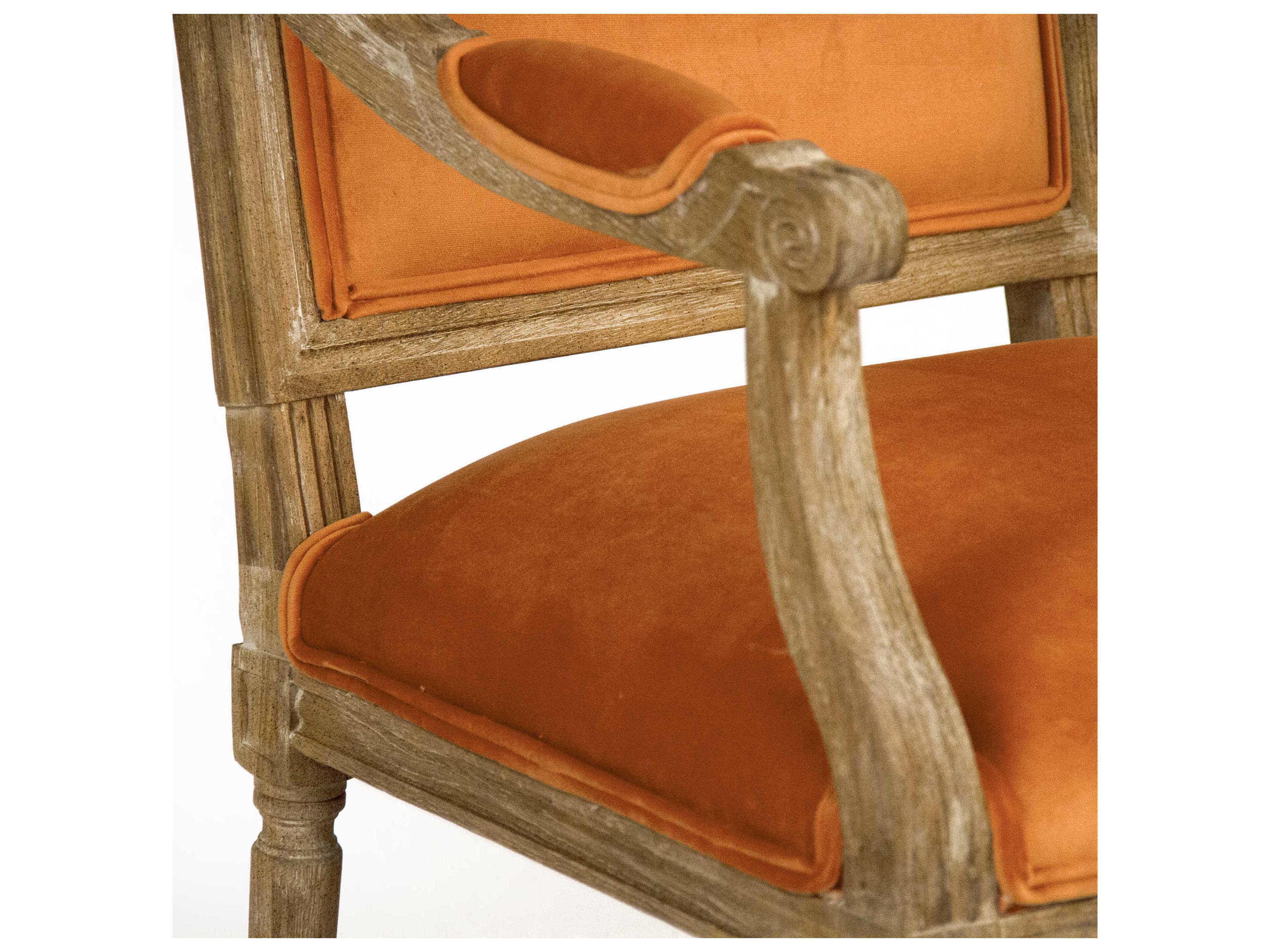 Zentique Louis Oak Wood Orange Upholstered Arm Dining Chair
