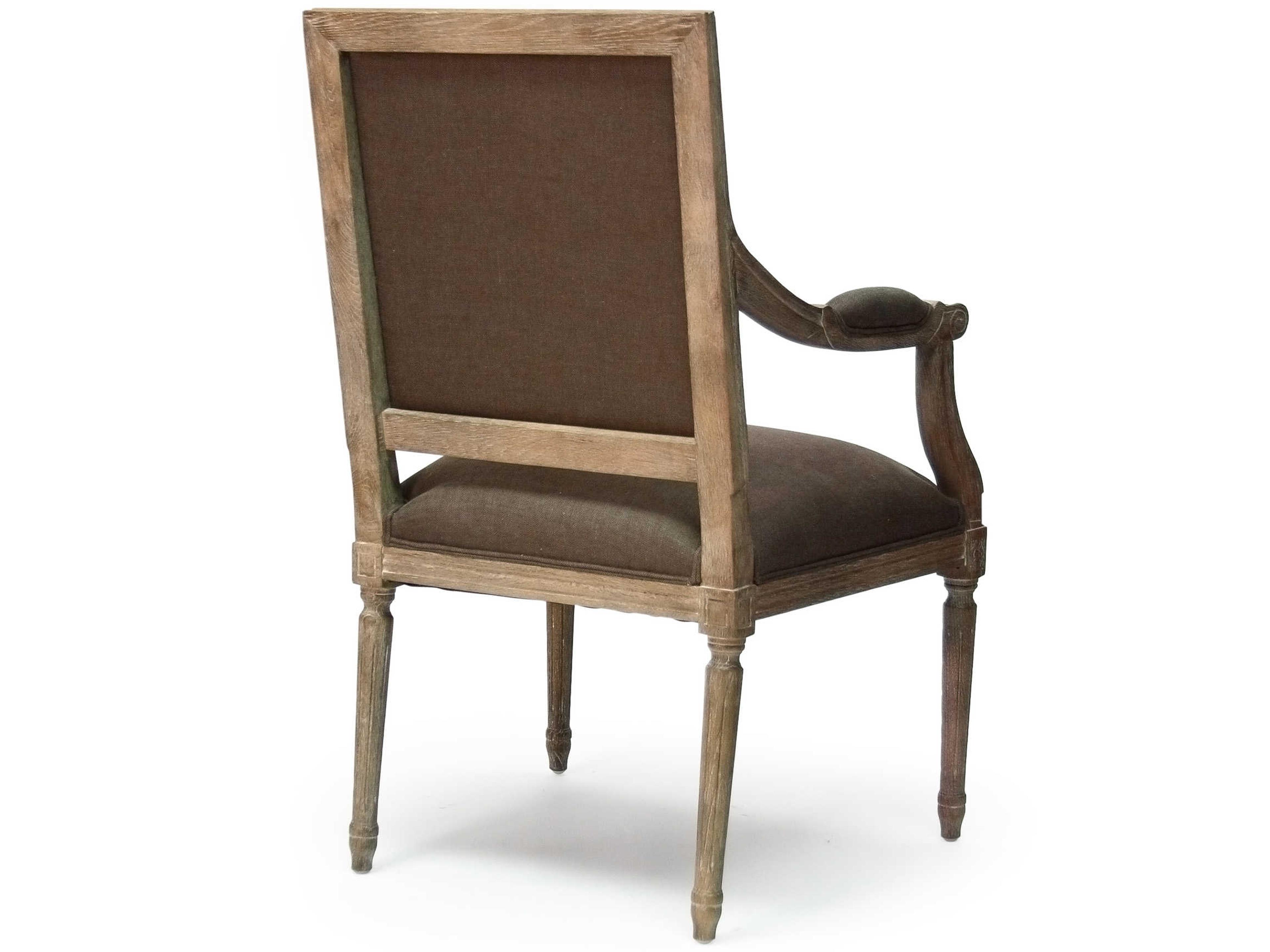 Zentique Louis Oak Wood Gray Upholstered Arm Dining Chair