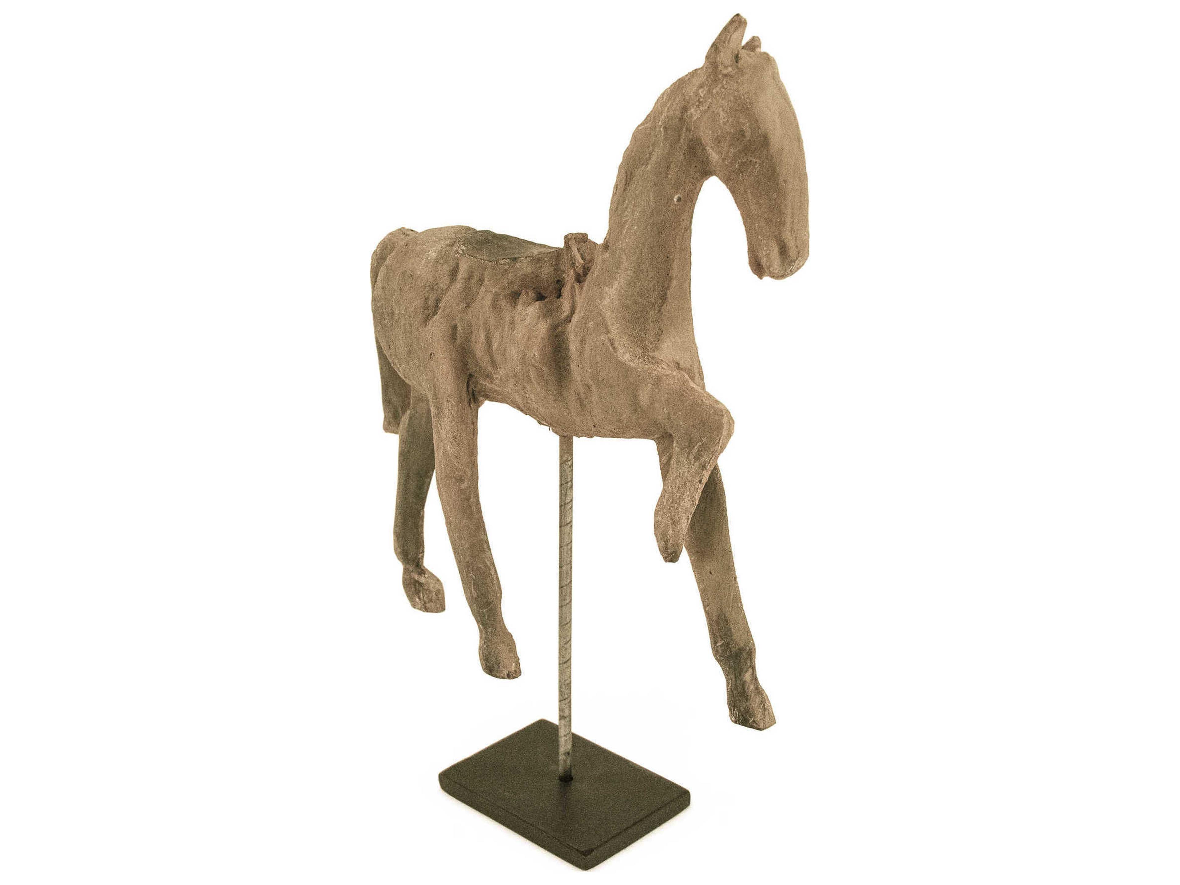 Zentique Distressed Rustic Taupe / Black Resin Horse Sculpture