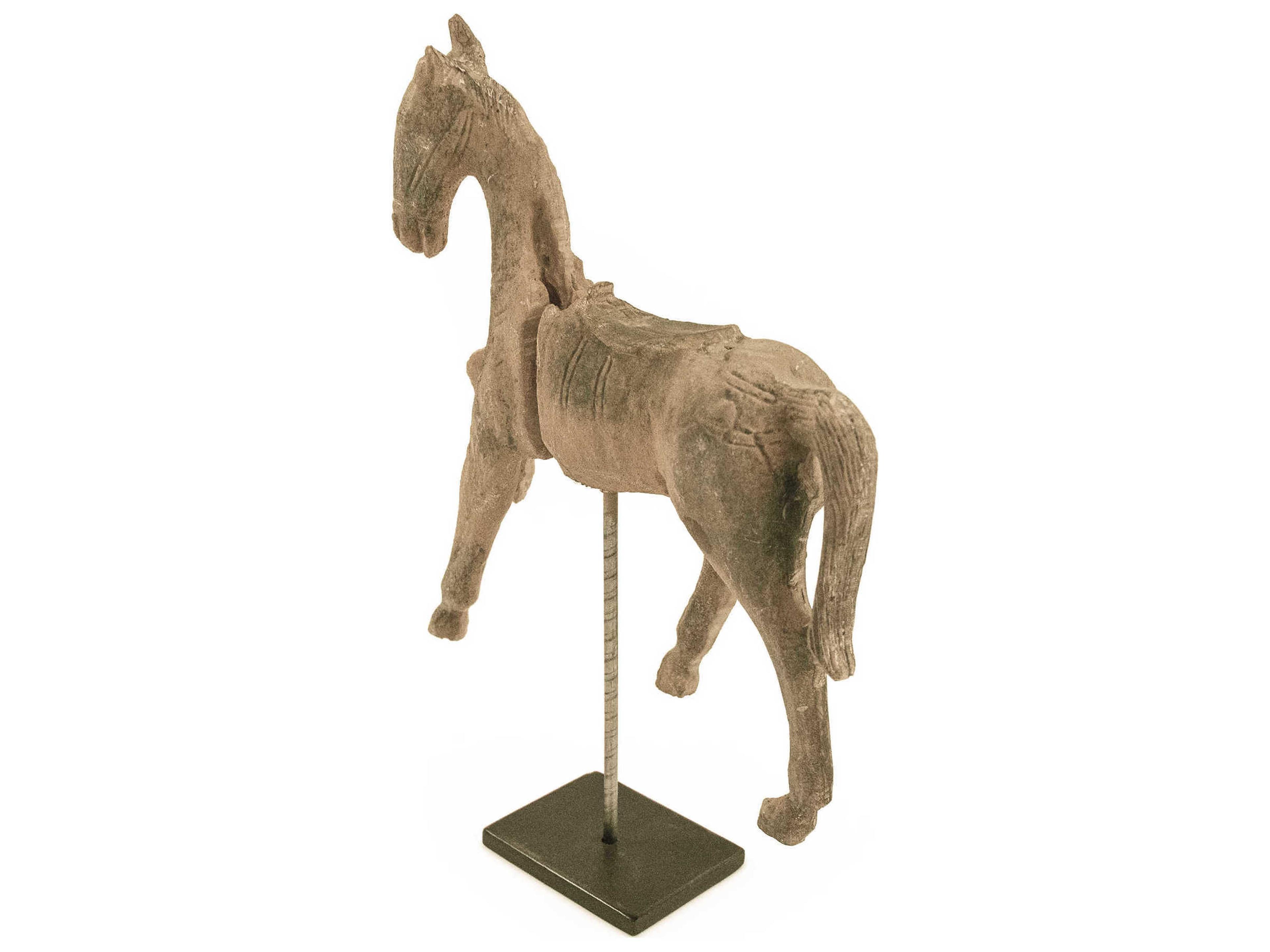 Zentique Distressed Rustic Taupe / Black Resin Horse Sculpture