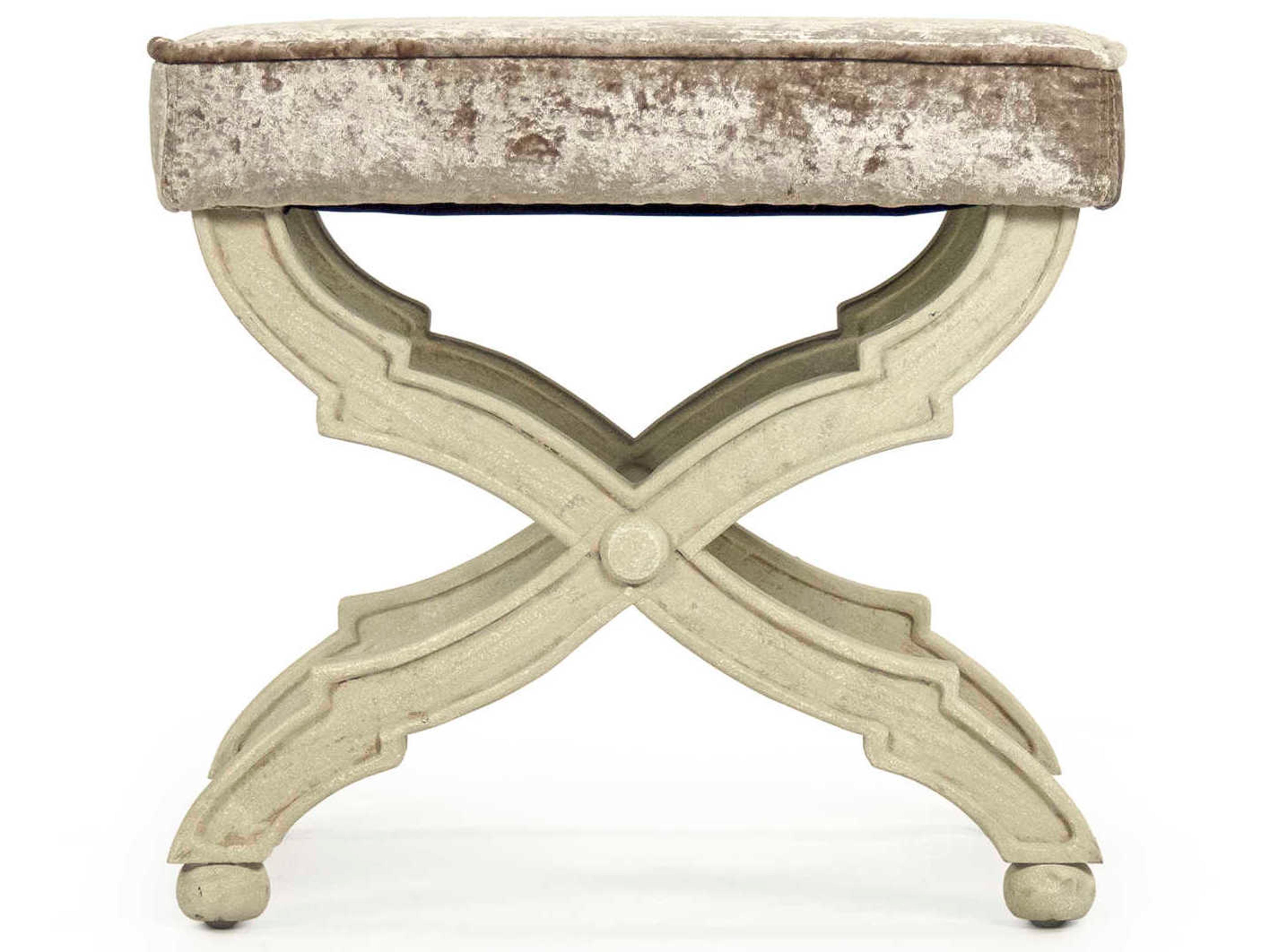 Zentique Crescenzo Crushed Champagne Velvet Brown Upholstered Accent Bench