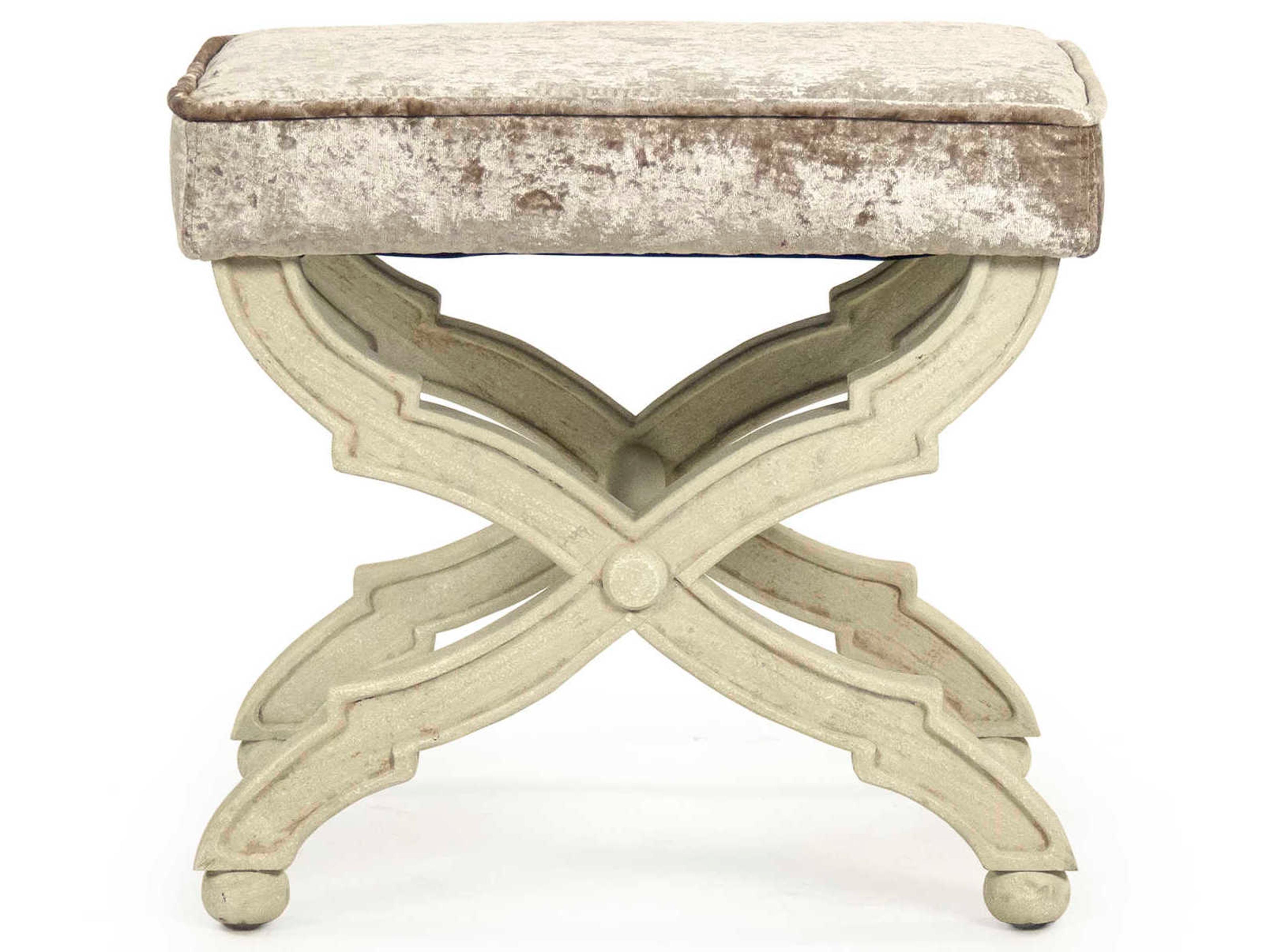 Zentique Crescenzo Crushed Champagne Velvet Brown Upholstered Accent Bench